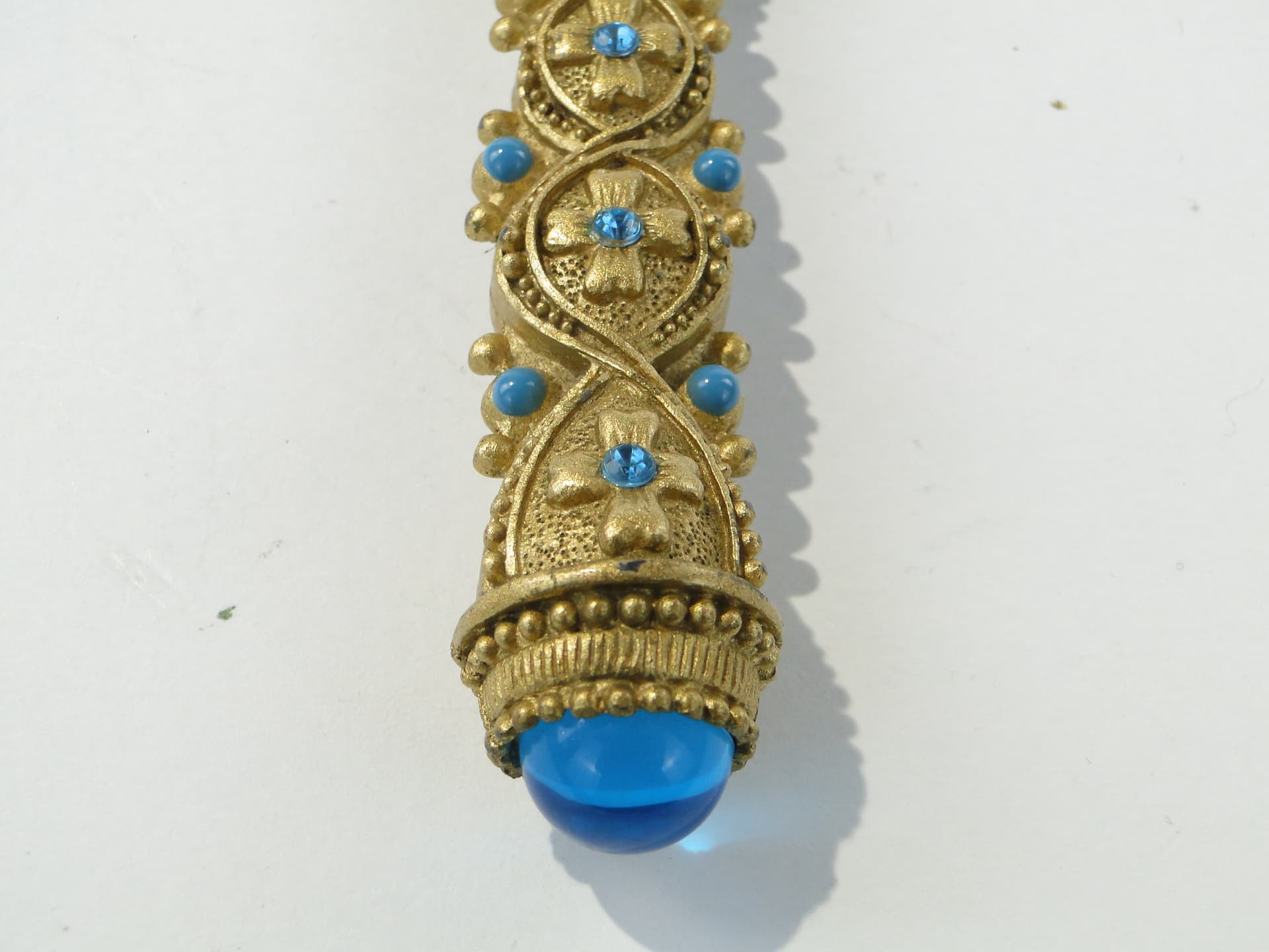 Desk Magnifying Glass, gold brass turquoise glass, Italy, 1950s - 350386