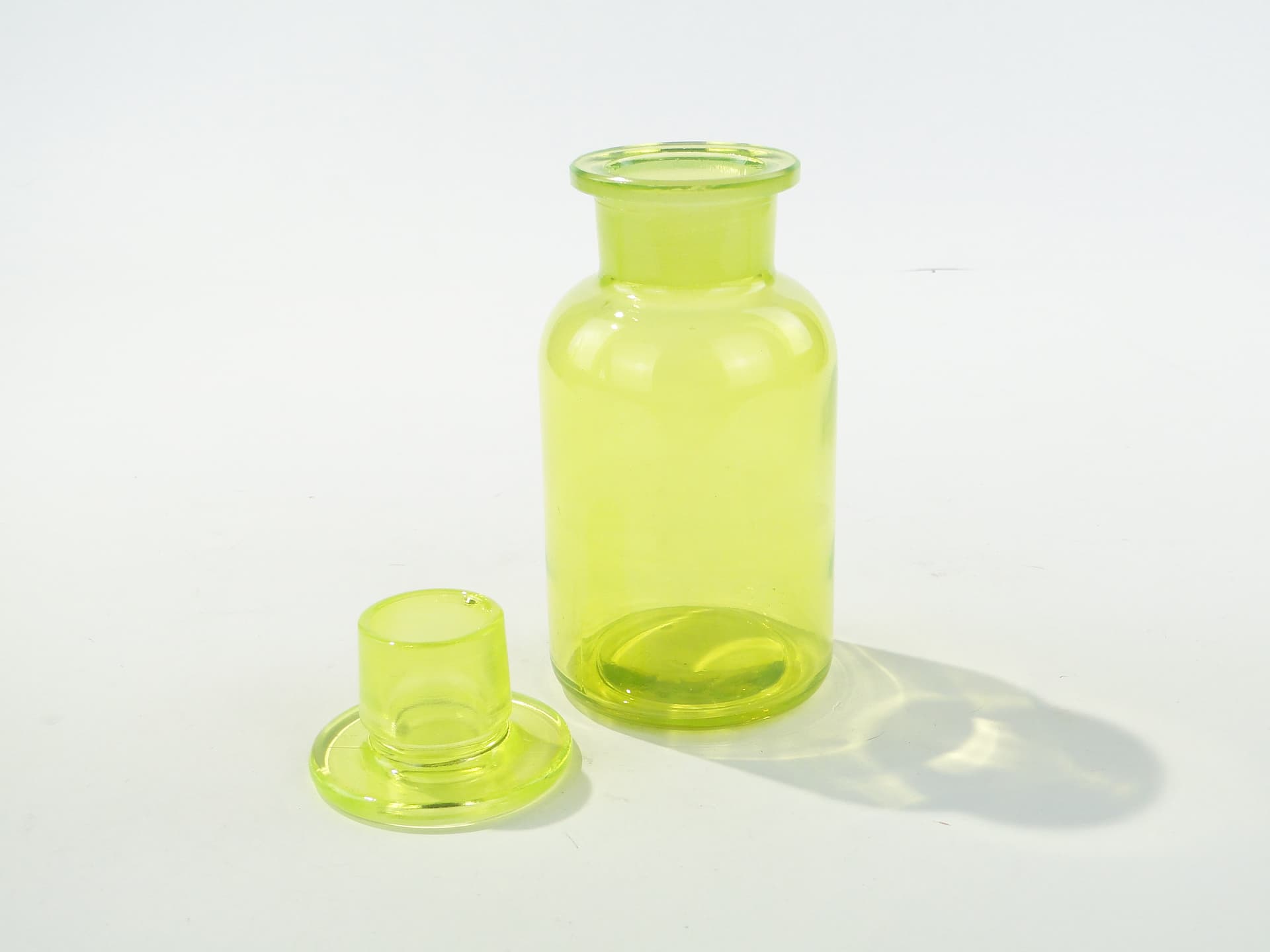 Apothecary bottle, uranium glass green-yellow, Czechoslovakia, 1920s - 350410