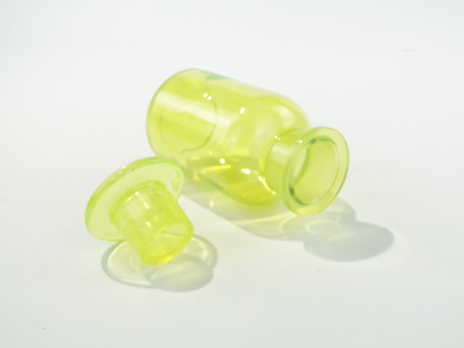 Apothecary bottle, uranium glass green-yellow, Czechoslovakia, 1920s - 350406