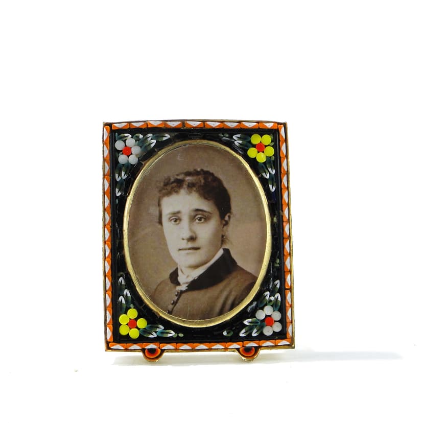 Photo Frame Millefiori, black, glass, brass, Italy, early 20th century