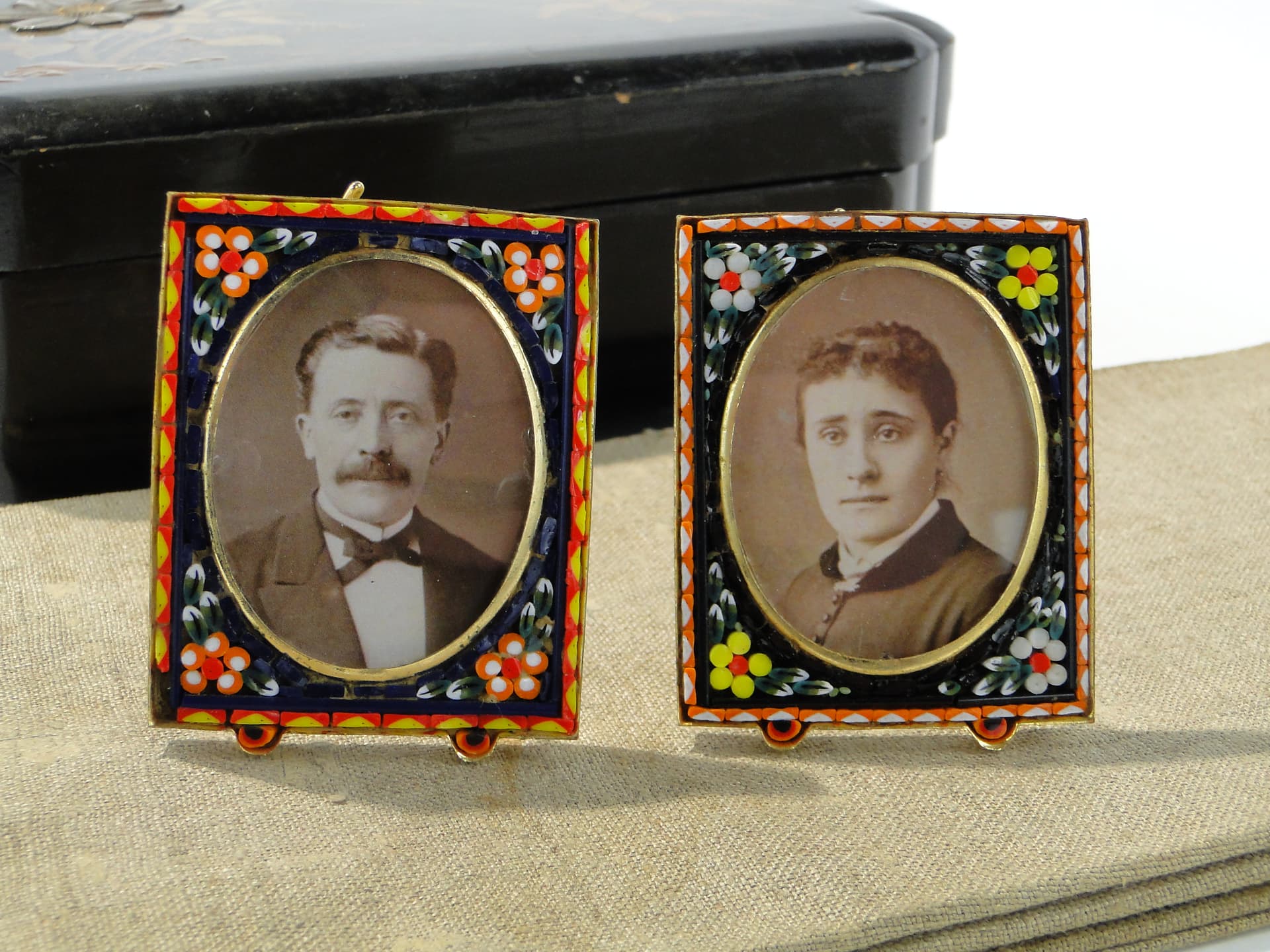 Photo Frame Millefiori, black, glass, brass, Italy, early 20th century - 350494