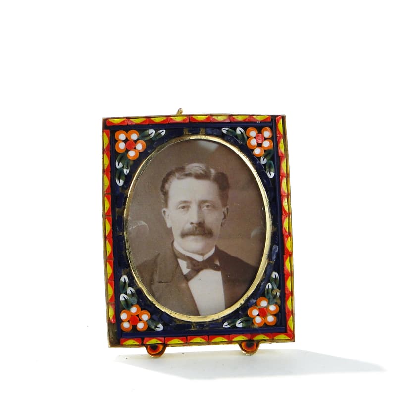 Picture Frame Millefiori, multicolour glass, gold brass, Italy, early 20th c.