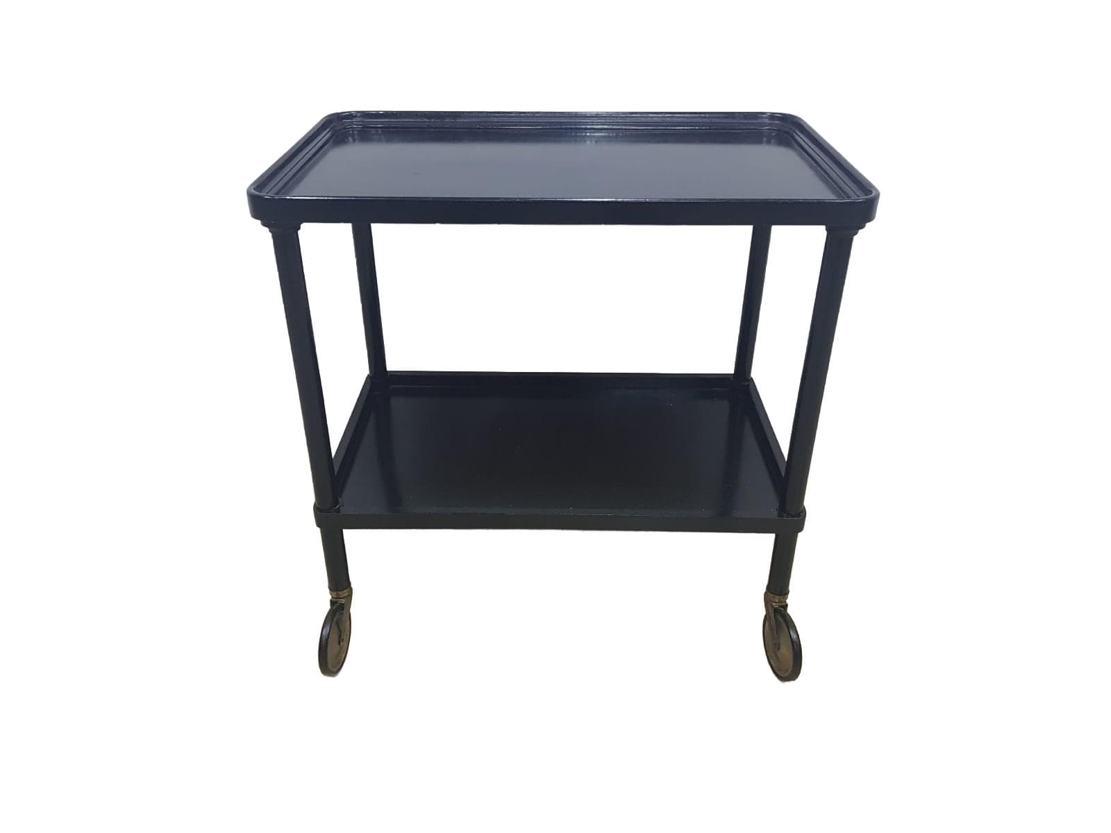 Bar cart, vintage Austria 1930s, black wood, gold metal