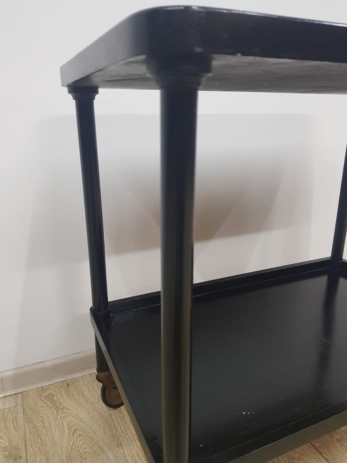 Bar cart, vintage Austria 1930s, black wood, gold metal - 350559