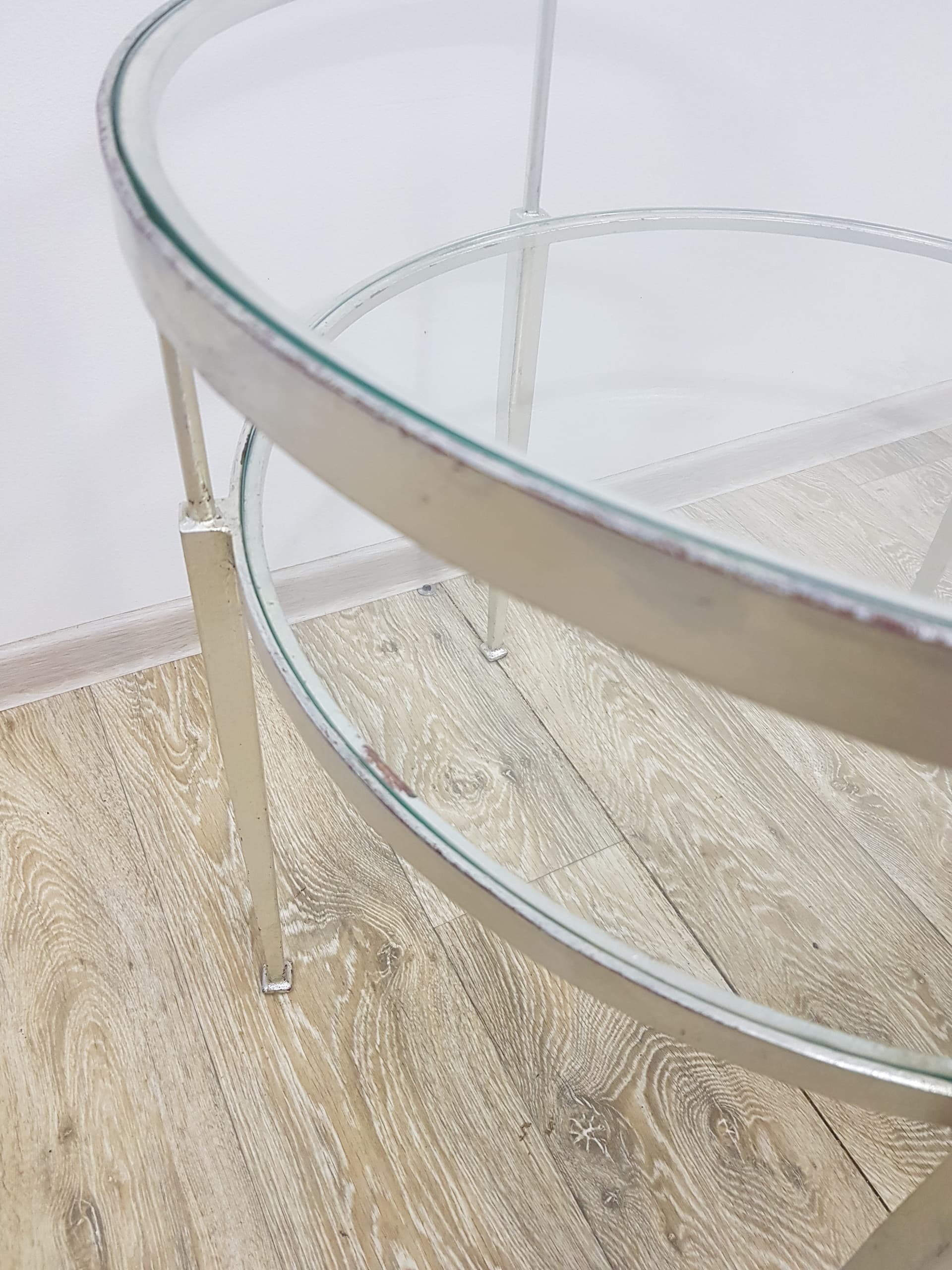 Coffee table, vintage, metal silver, glass transparent - 350570