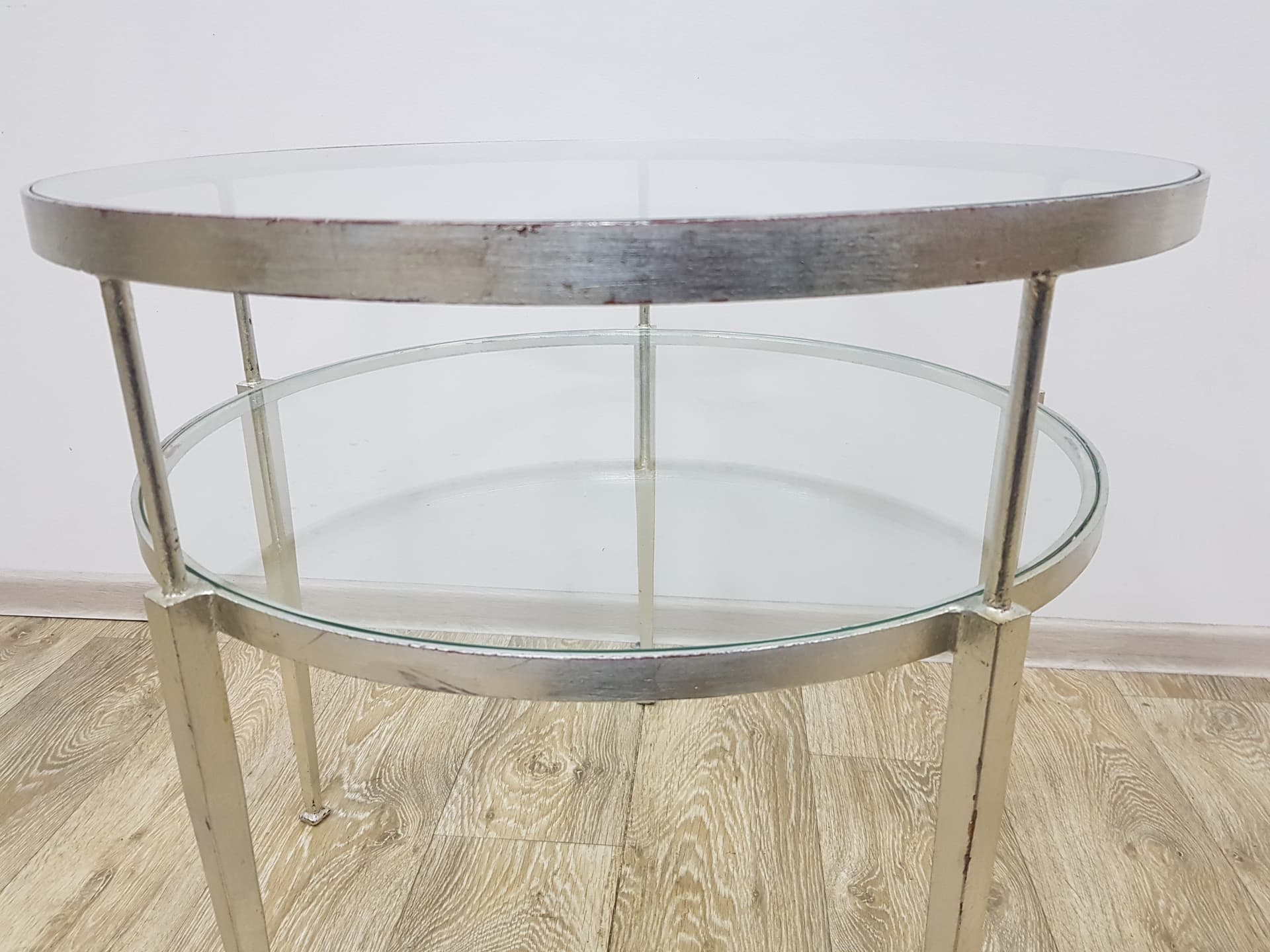Coffee table, vintage, metal silver, glass transparent - 350562
