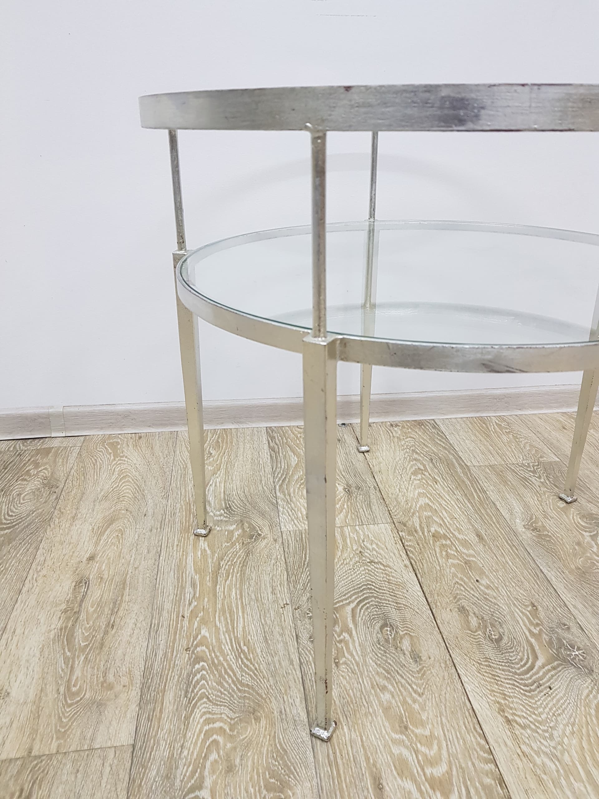 Coffee table, vintage, metal silver, glass transparent - 350566