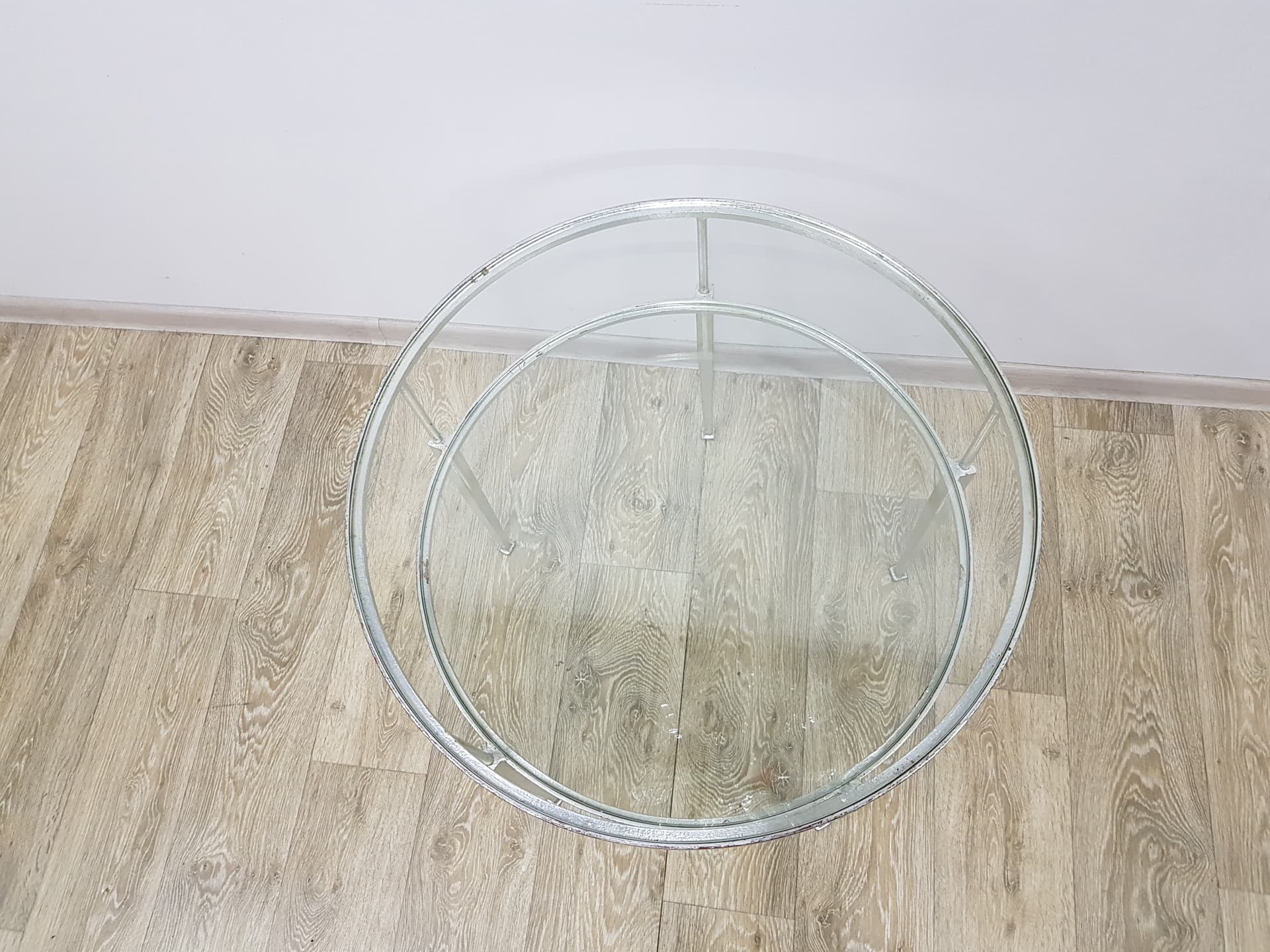 Coffee table, vintage, metal silver, glass transparent - 350568