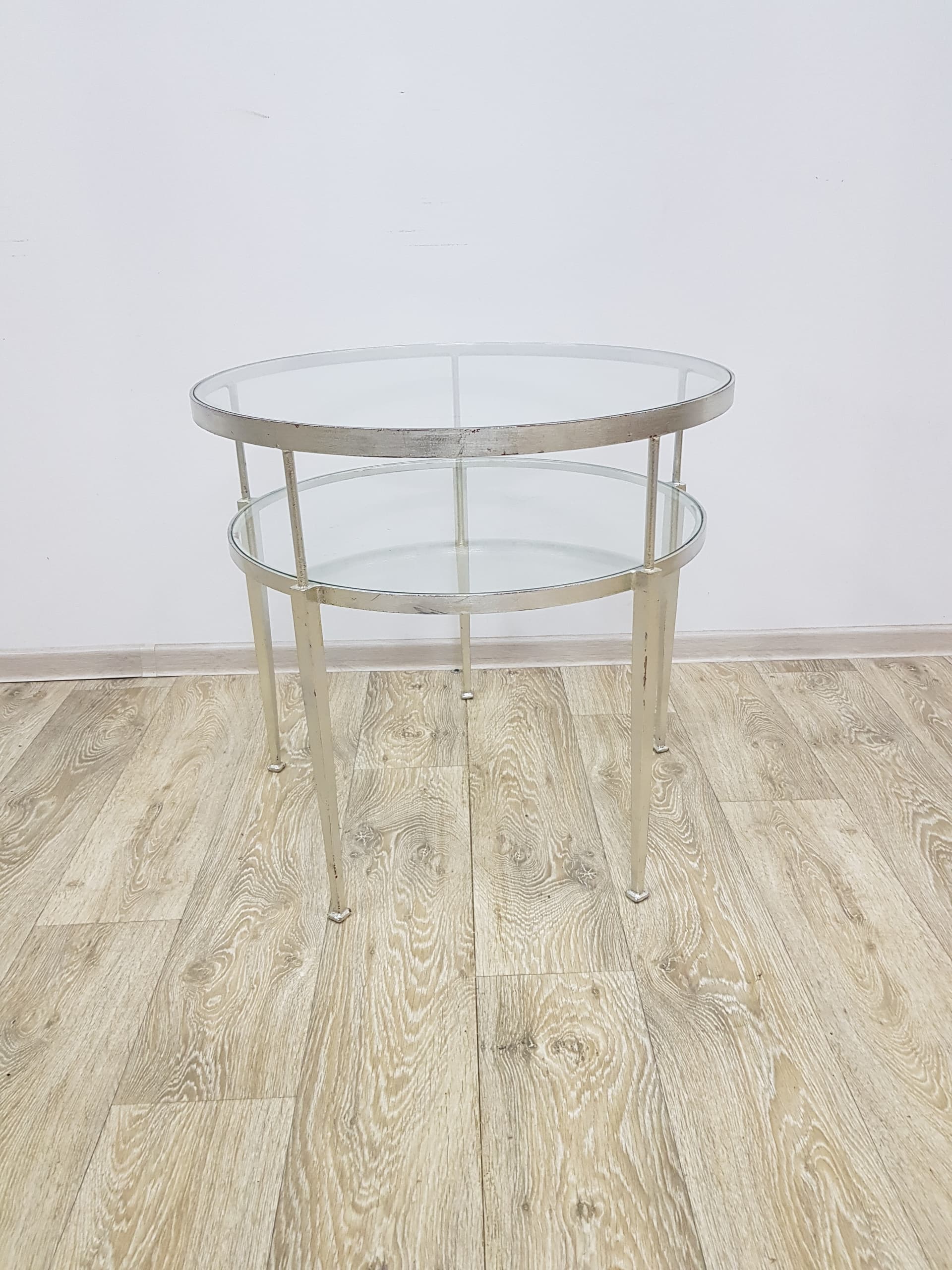 Coffee table, vintage, metal silver, glass transparent - 350564