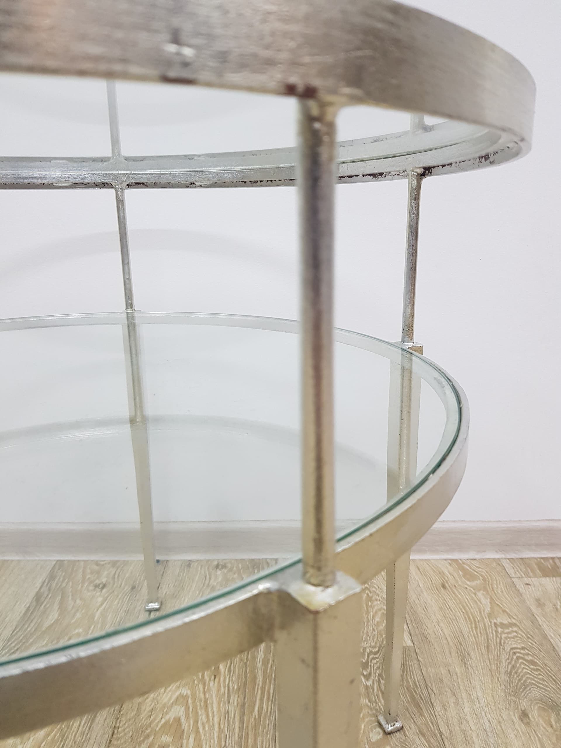 Coffee table, vintage, metal silver, glass transparent - 350560