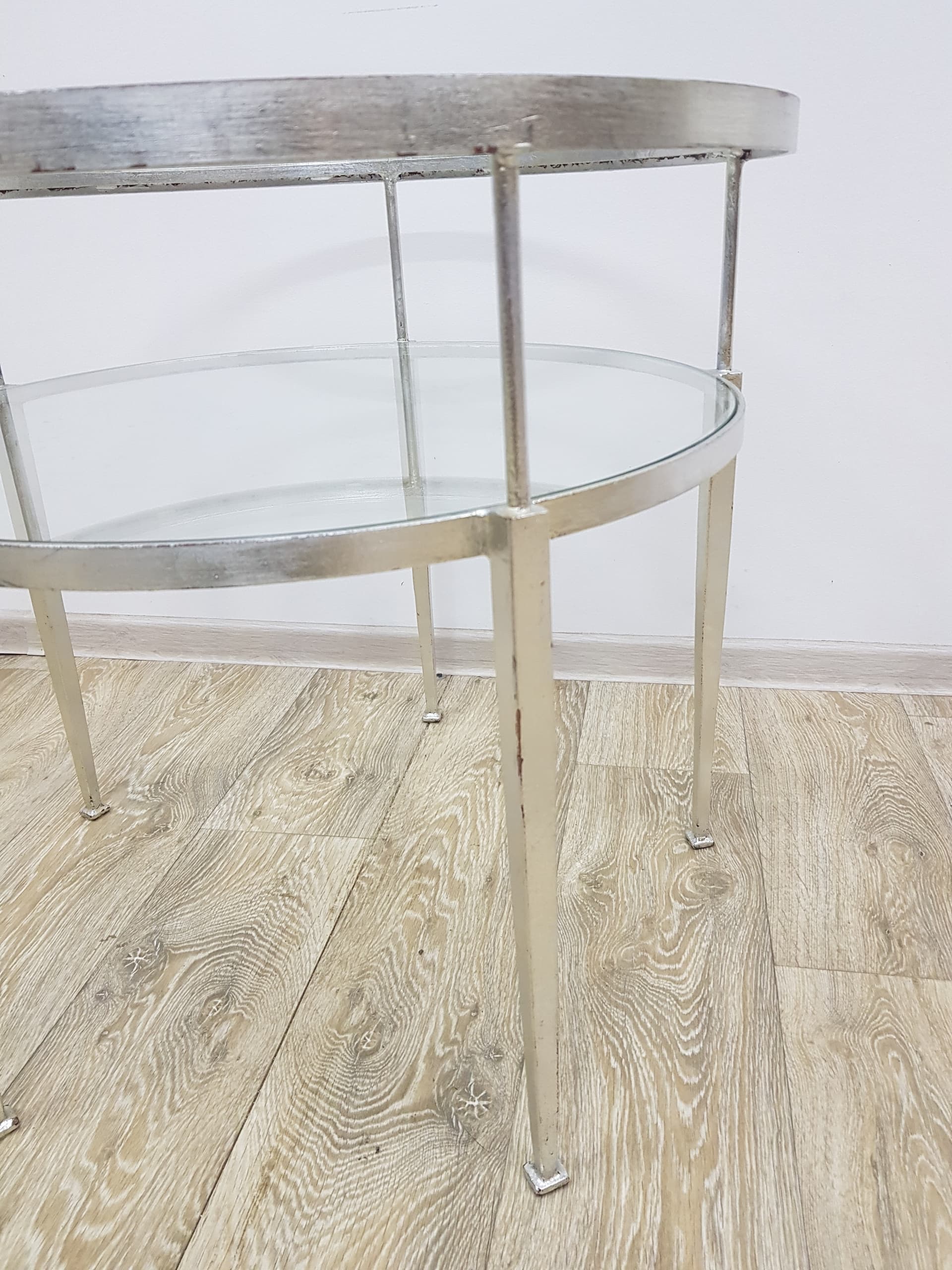 Coffee table, vintage, metal silver, glass transparent - 350567