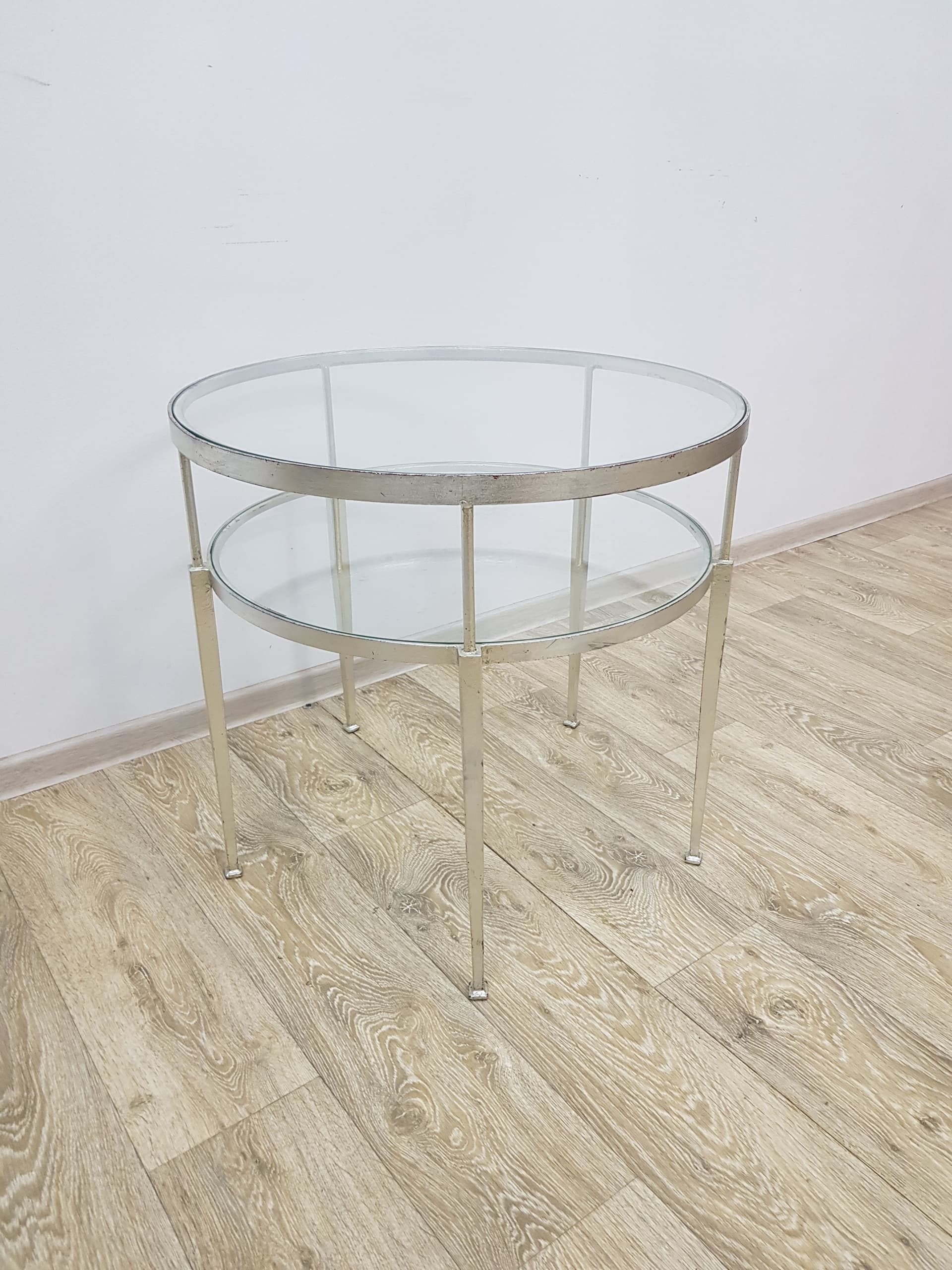Coffee table, vintage, metal silver, glass transparent - 350569