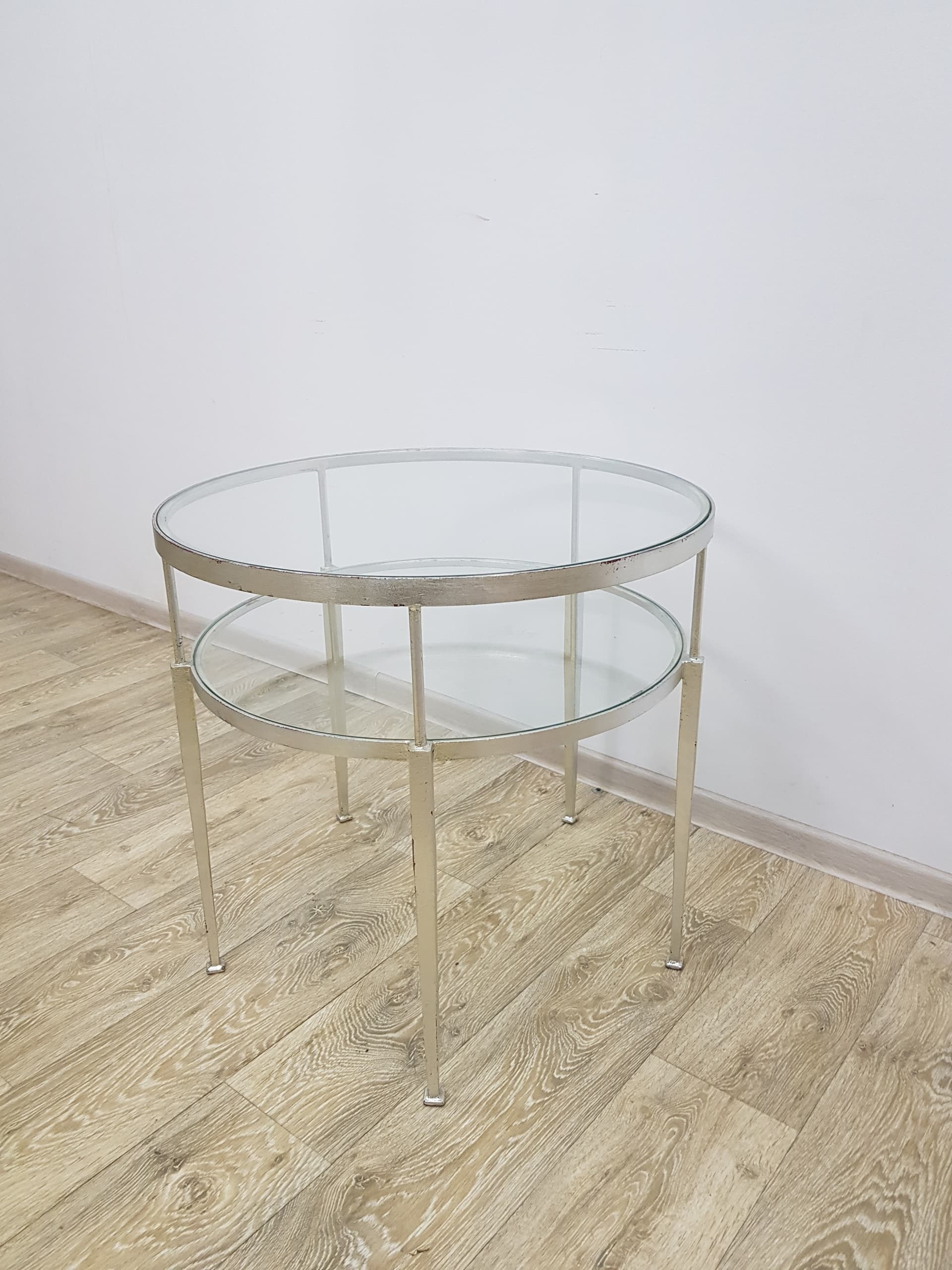 Coffee table, vintage, metal silver, glass transparent - 350563
