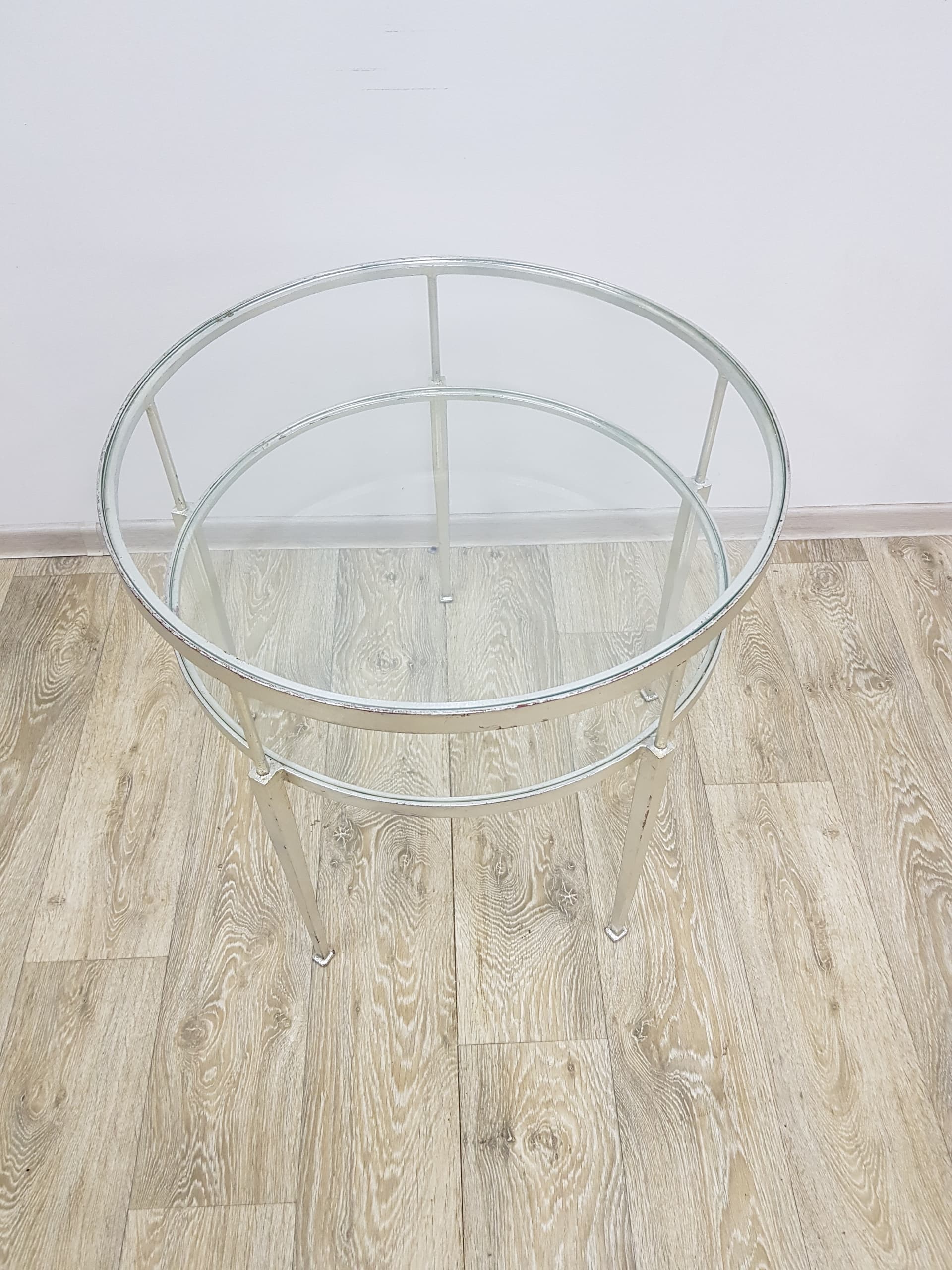 Coffee table, vintage, metal silver, glass transparent - 350565