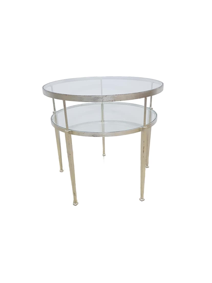 Coffee table, vintage, metal silver, glass transparent