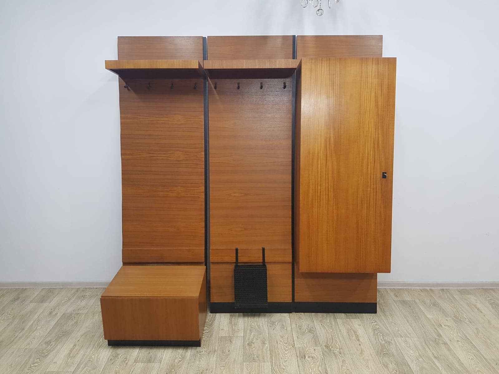 Mid-Century modular hallway set, teak brown, metal black - 350571