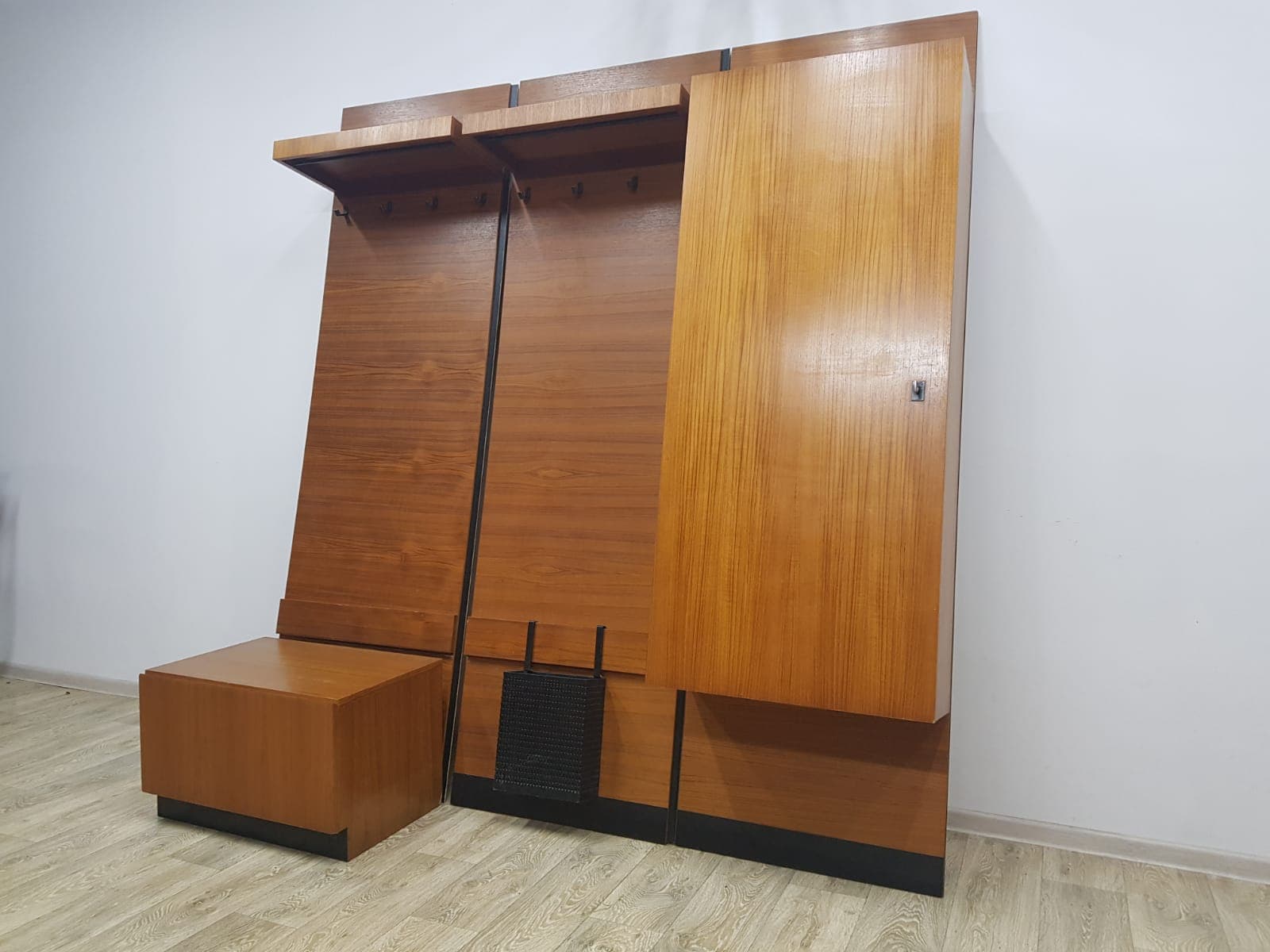 Mid-Century modular hallway set, teak brown, metal black - 350579