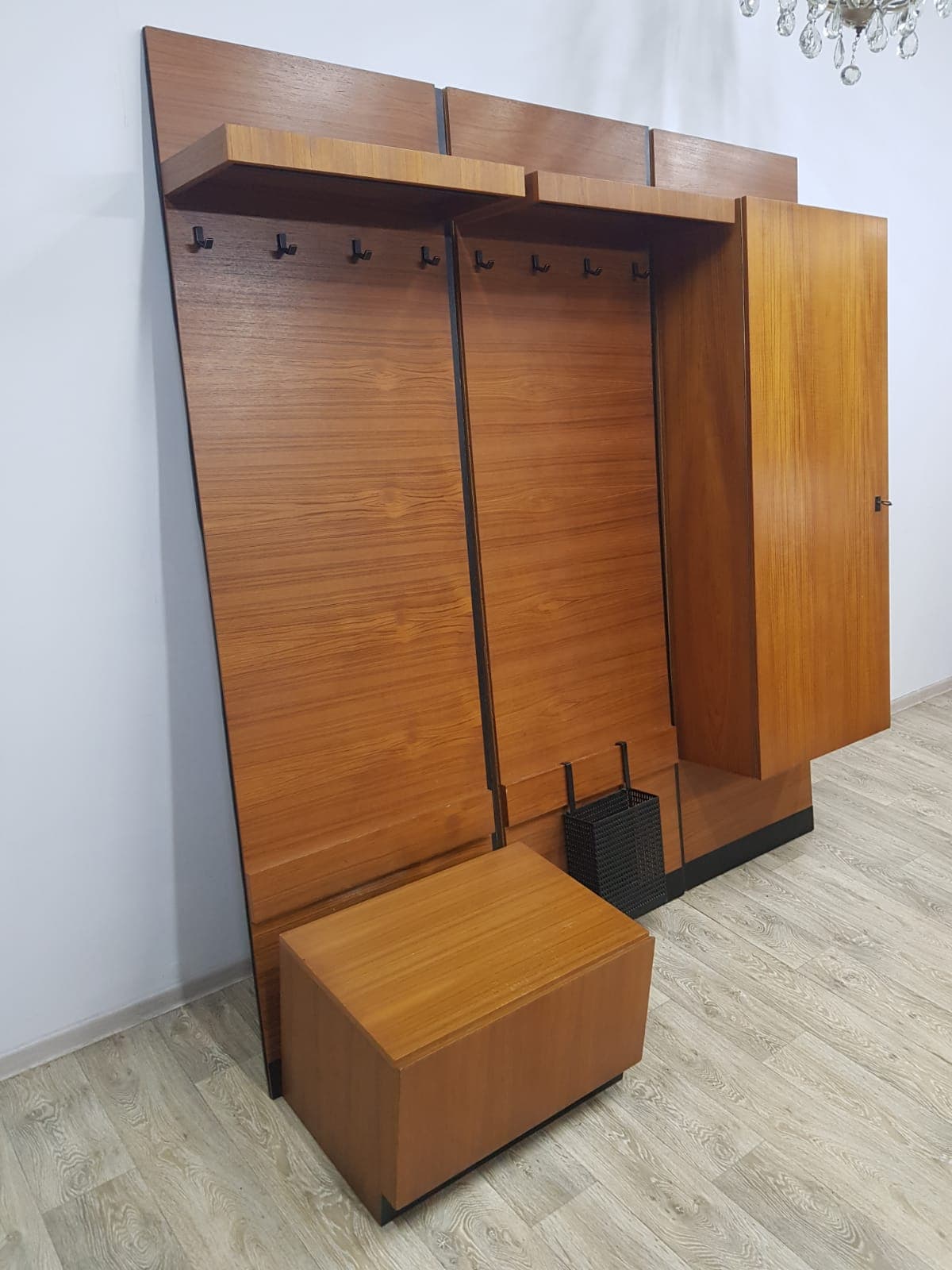 Mid-Century modular hallway set, teak brown, metal black - 350573