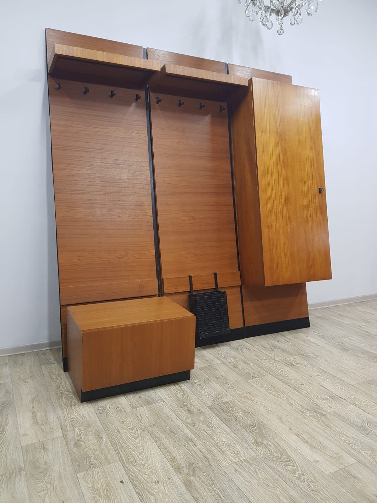 Mid-Century modular hallway set, teak brown, metal black - 350578