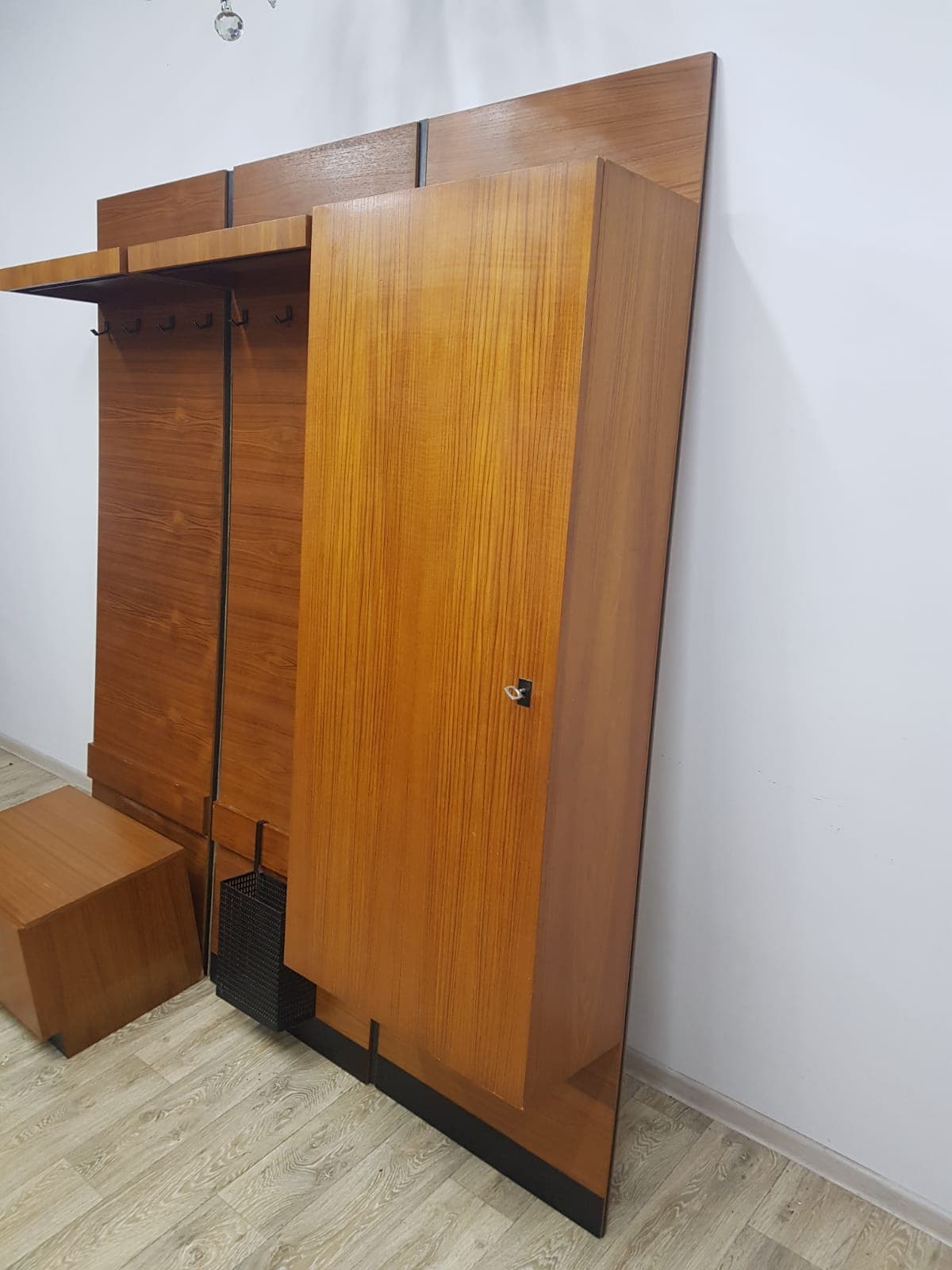 Mid-Century modular hallway set, teak brown, metal black - 350585