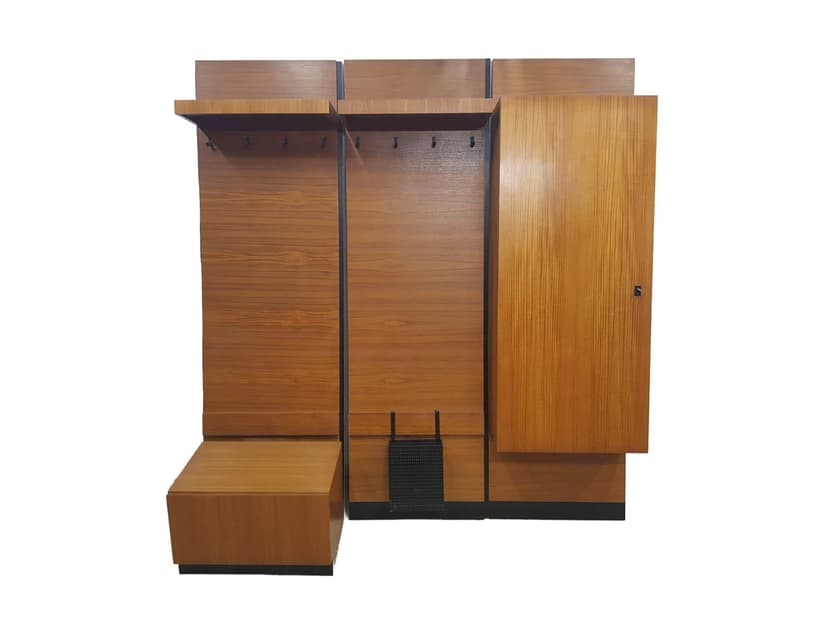 Mid-Century modular hallway set, teak brown, metal black