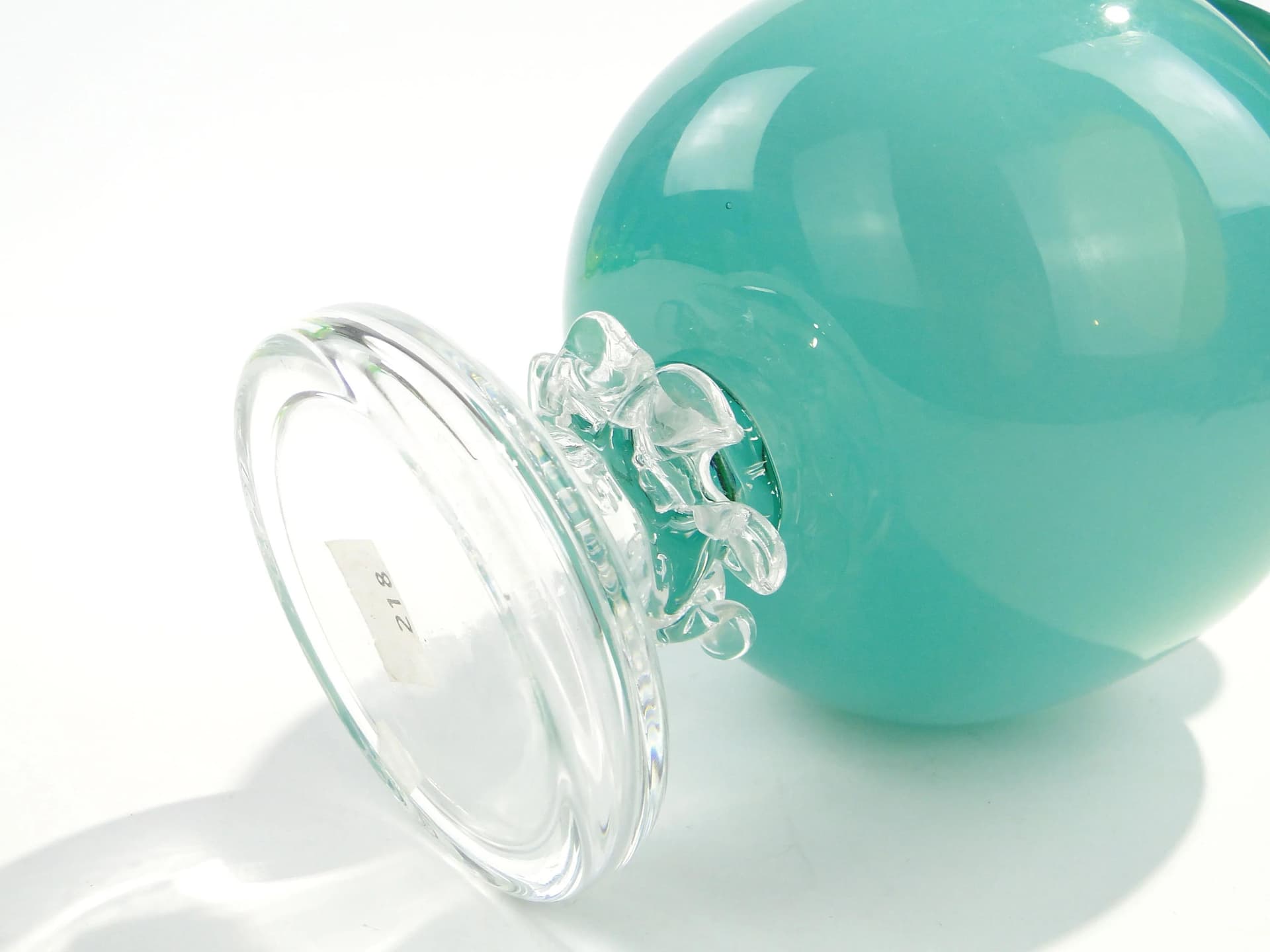 Vase turquoise transparent, glass, by J. Słuczan-Orkusz, Poland, 1970s. - 350606