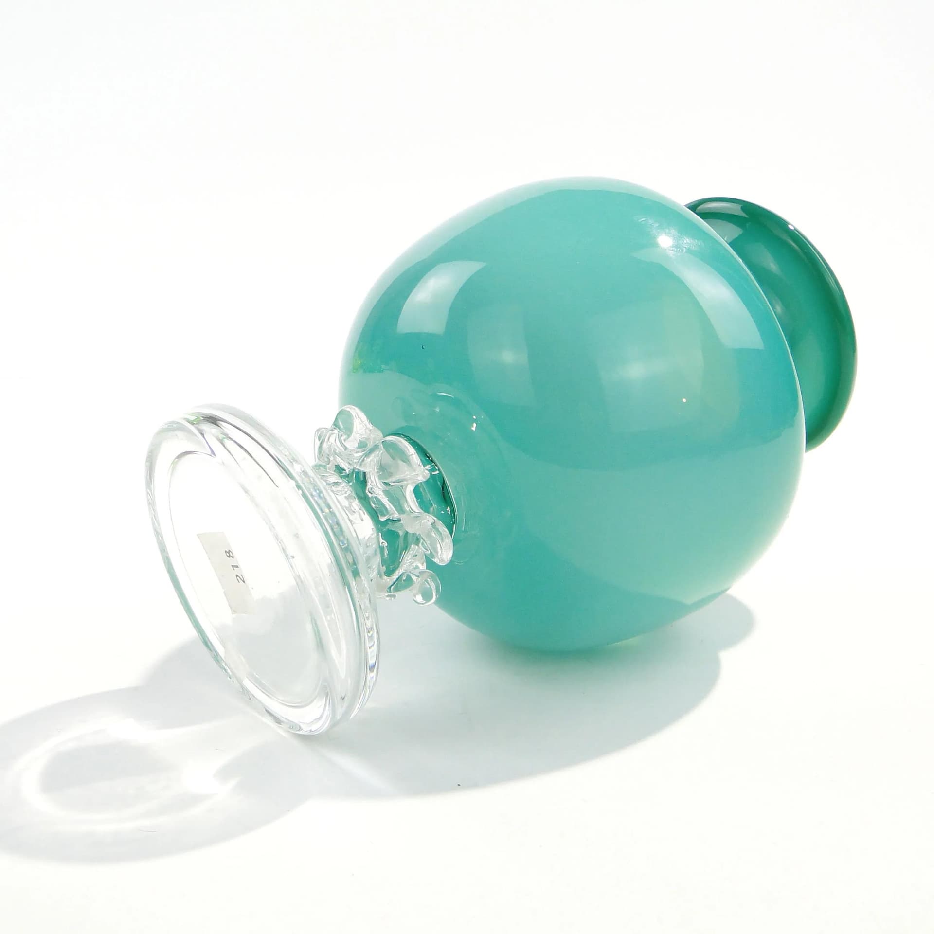 Vase turquoise transparent, glass, by J. Słuczan-Orkusz, Poland, 1970s. - 350605