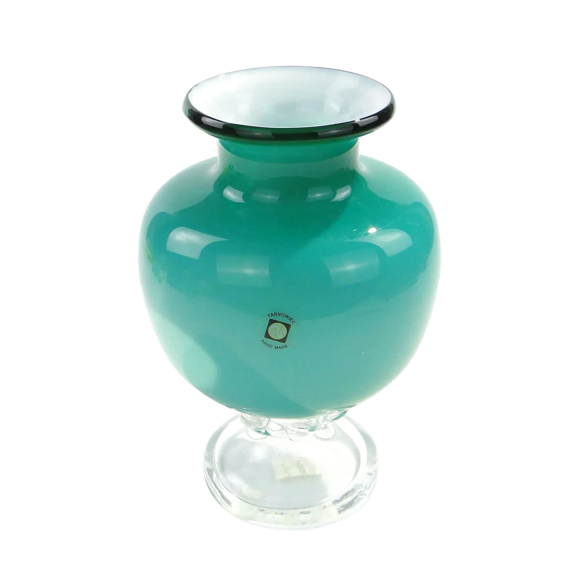 Vase turquoise transparent, glass, by J. Słuczan-Orkusz, Poland, 1970s. - 350600