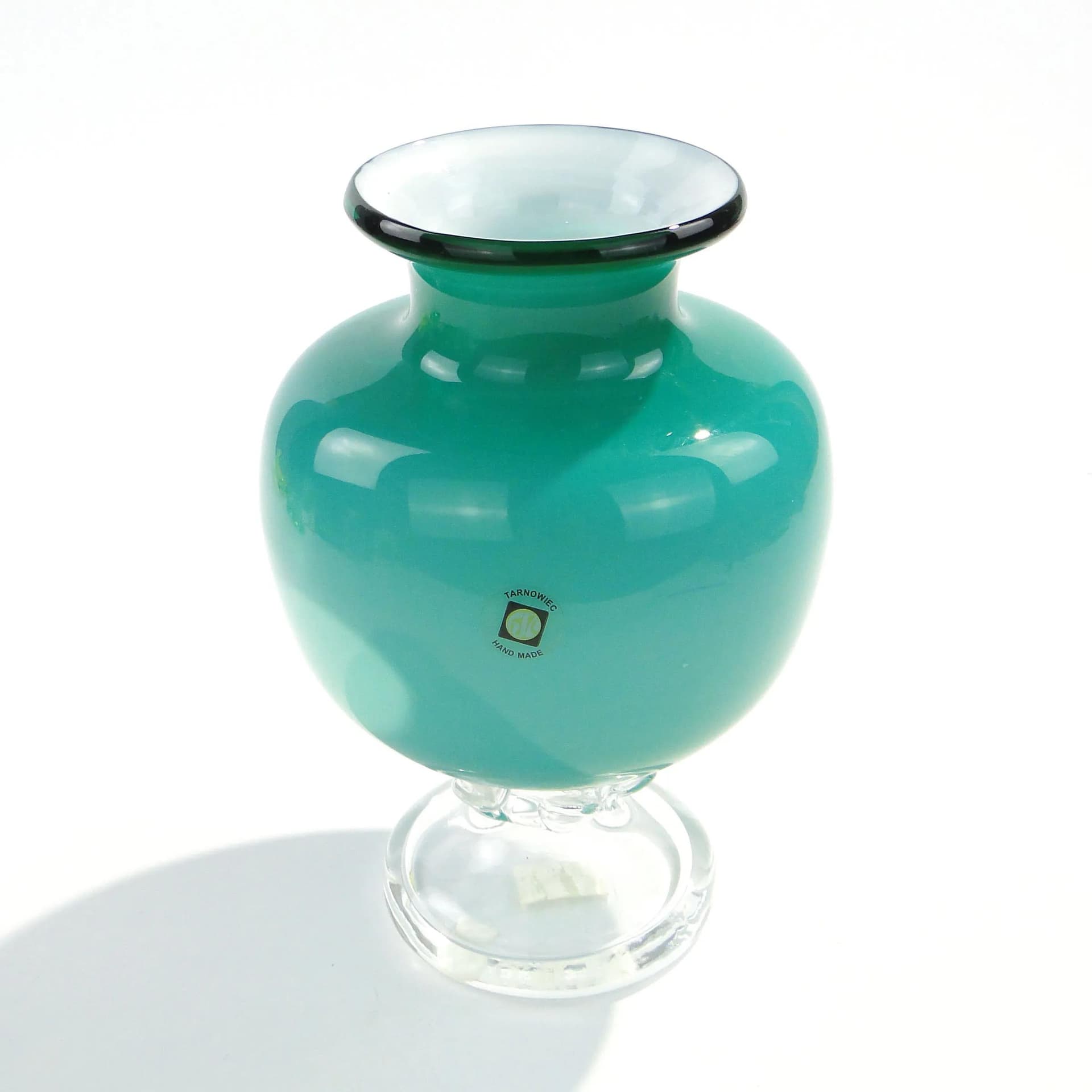 Vase turquoise transparent, glass, by J. Słuczan-Orkusz, Poland, 1970s. - 350602