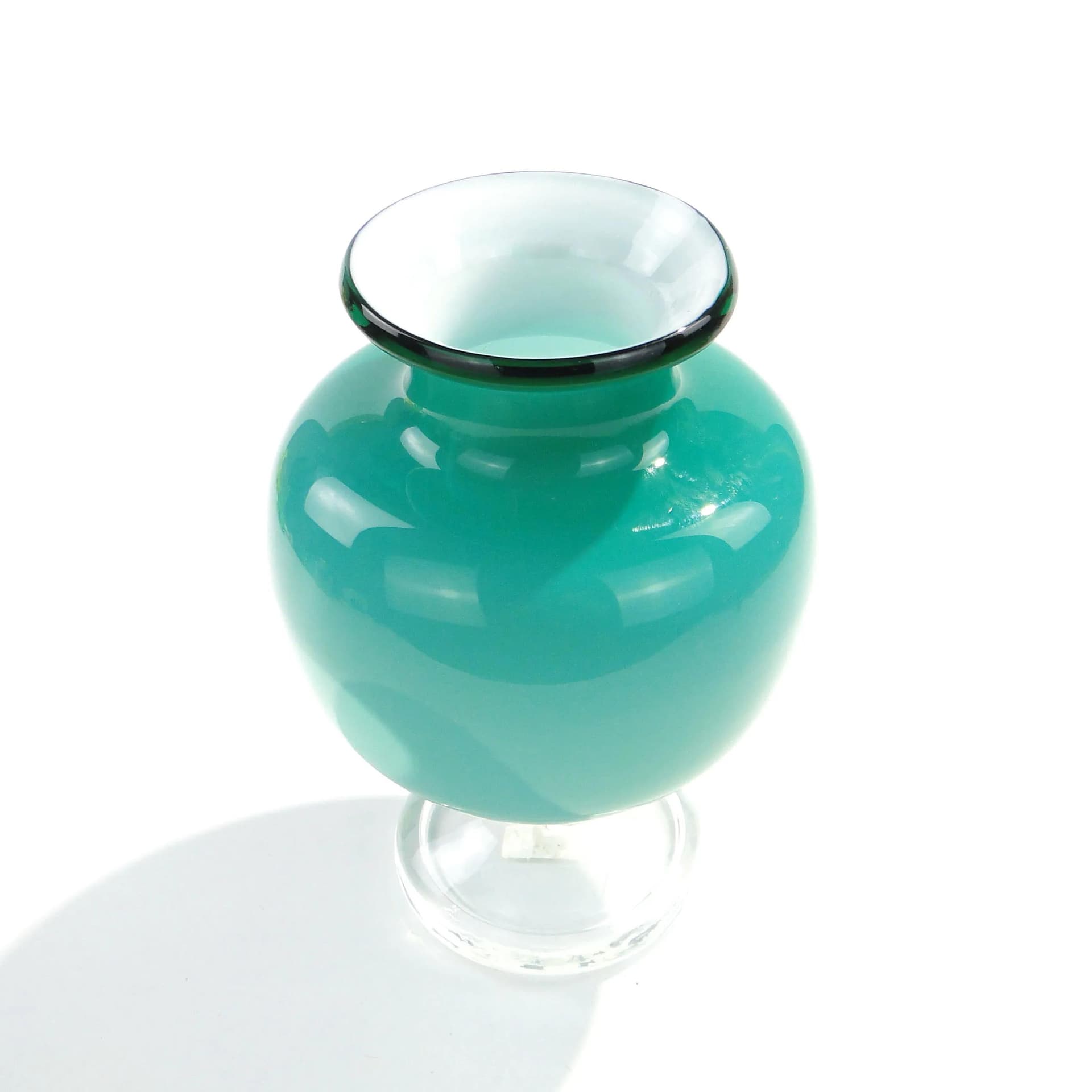 Vase turquoise transparent, glass, by J. Słuczan-Orkusz, Poland, 1970s. - 350608