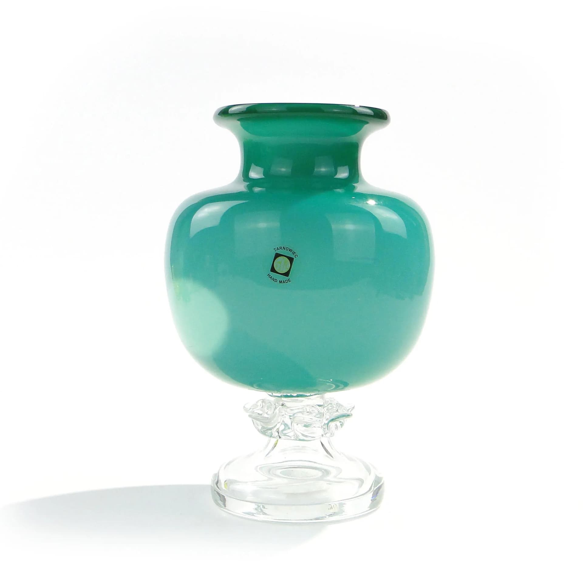 Vase turquoise transparent, glass, by J. Słuczan-Orkusz, Poland, 1970s.