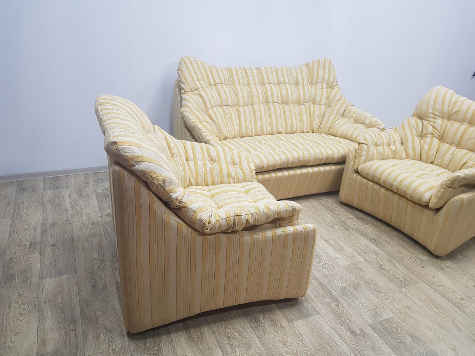 Space Age lounge set, beige yellow, synthetic fabric, Germany, 1960s - 350656