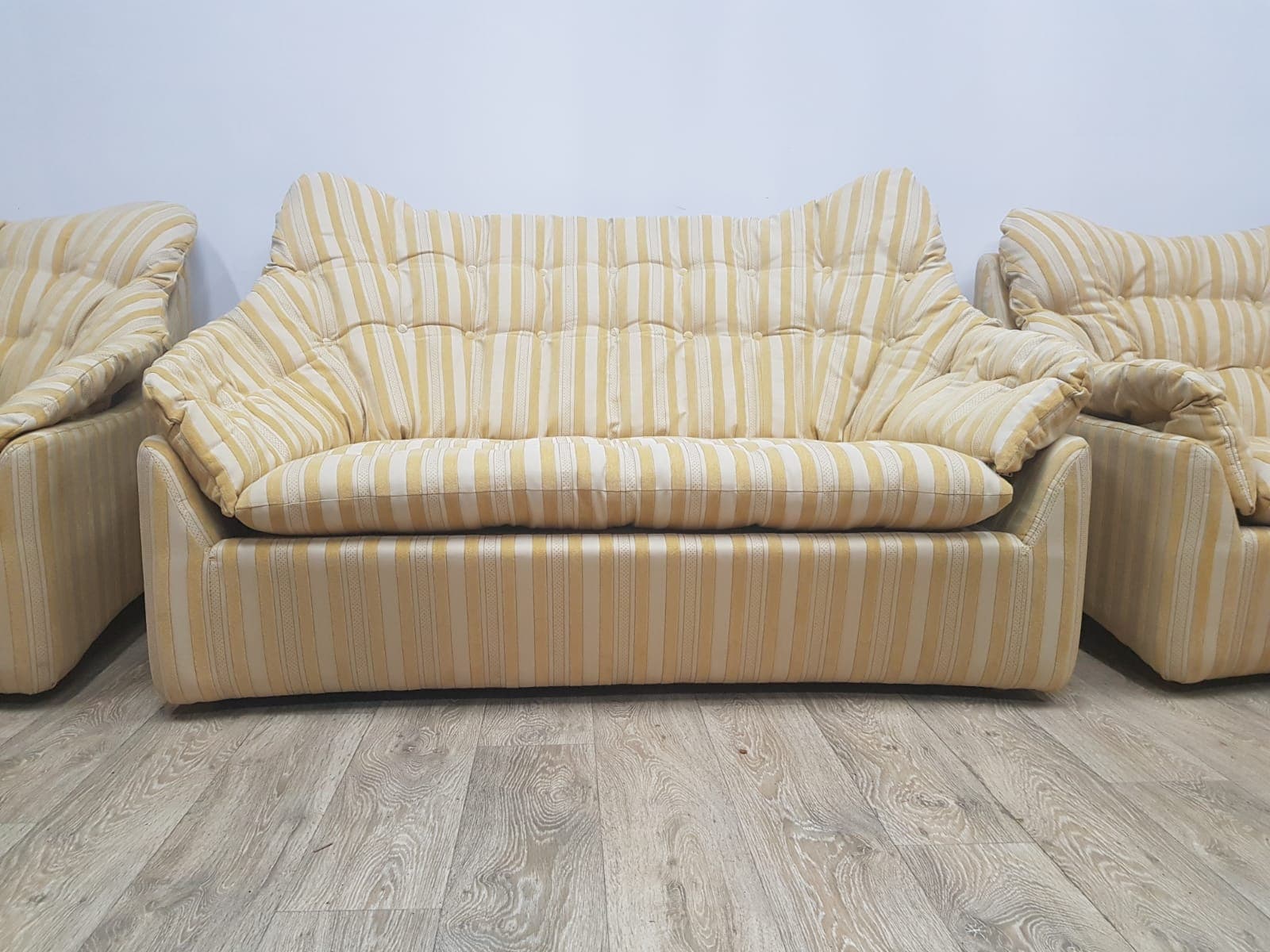 Space Age lounge set, beige yellow, synthetic fabric, Germany, 1960s - 350644