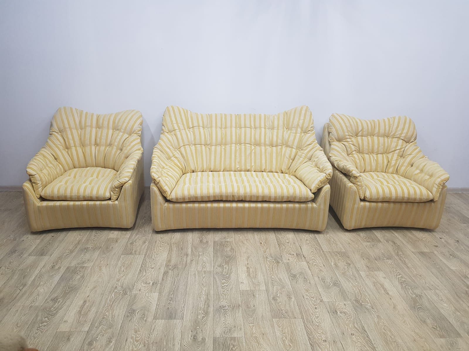Space Age lounge set, beige yellow, synthetic fabric, Germany, 1960s - 350643