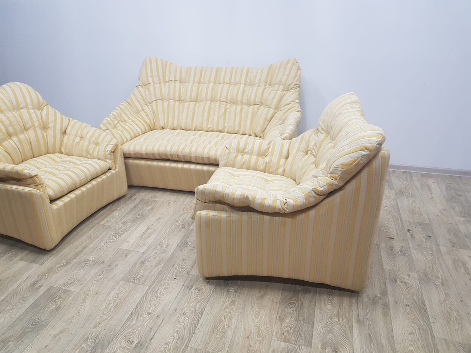 Space Age lounge set, beige yellow, synthetic fabric, Germany, 1960s - 350655