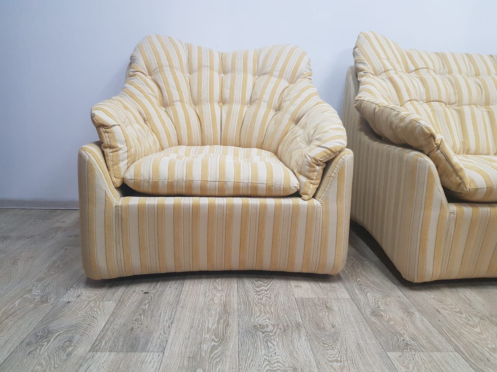 Space Age lounge set, beige yellow, synthetic fabric, Germany, 1960s - 350646