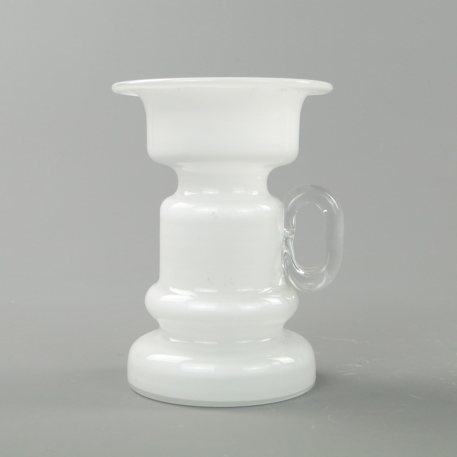 Candle holder, white transparent glass, by J. Słuczan-Orkusz, Poland, 1980s. - 350659