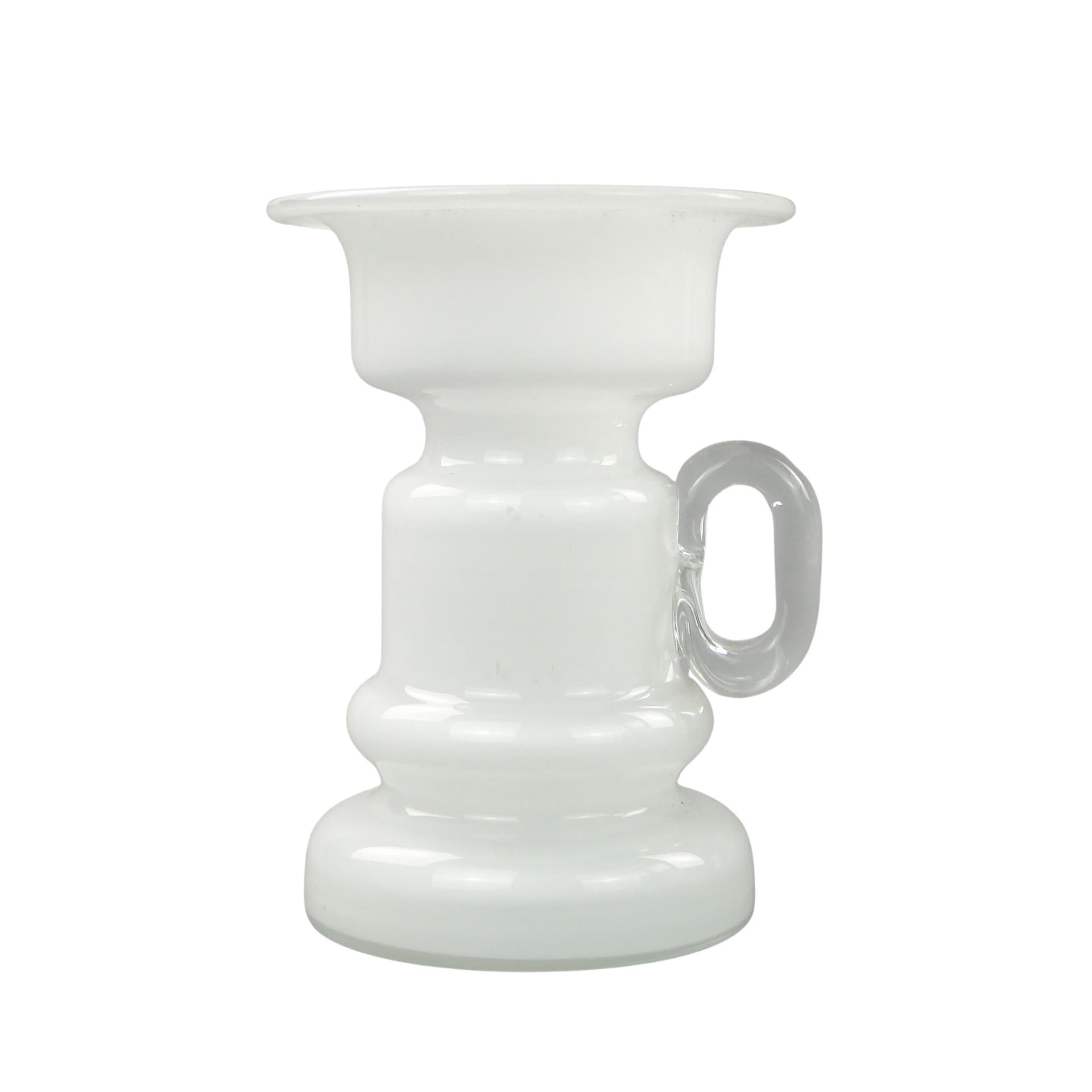 Candle holder, white transparent glass, by J. Słuczan-Orkusz, Poland, 1980s.