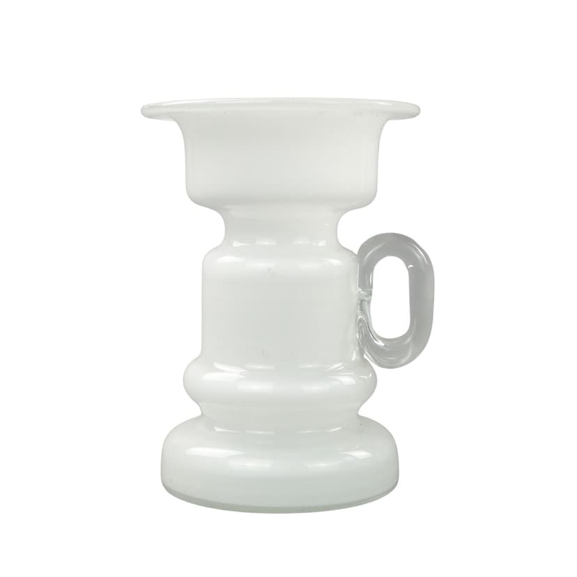 Candle holder, white transparent glass, by J. Słuczan-Orkusz, Poland, 1980s.