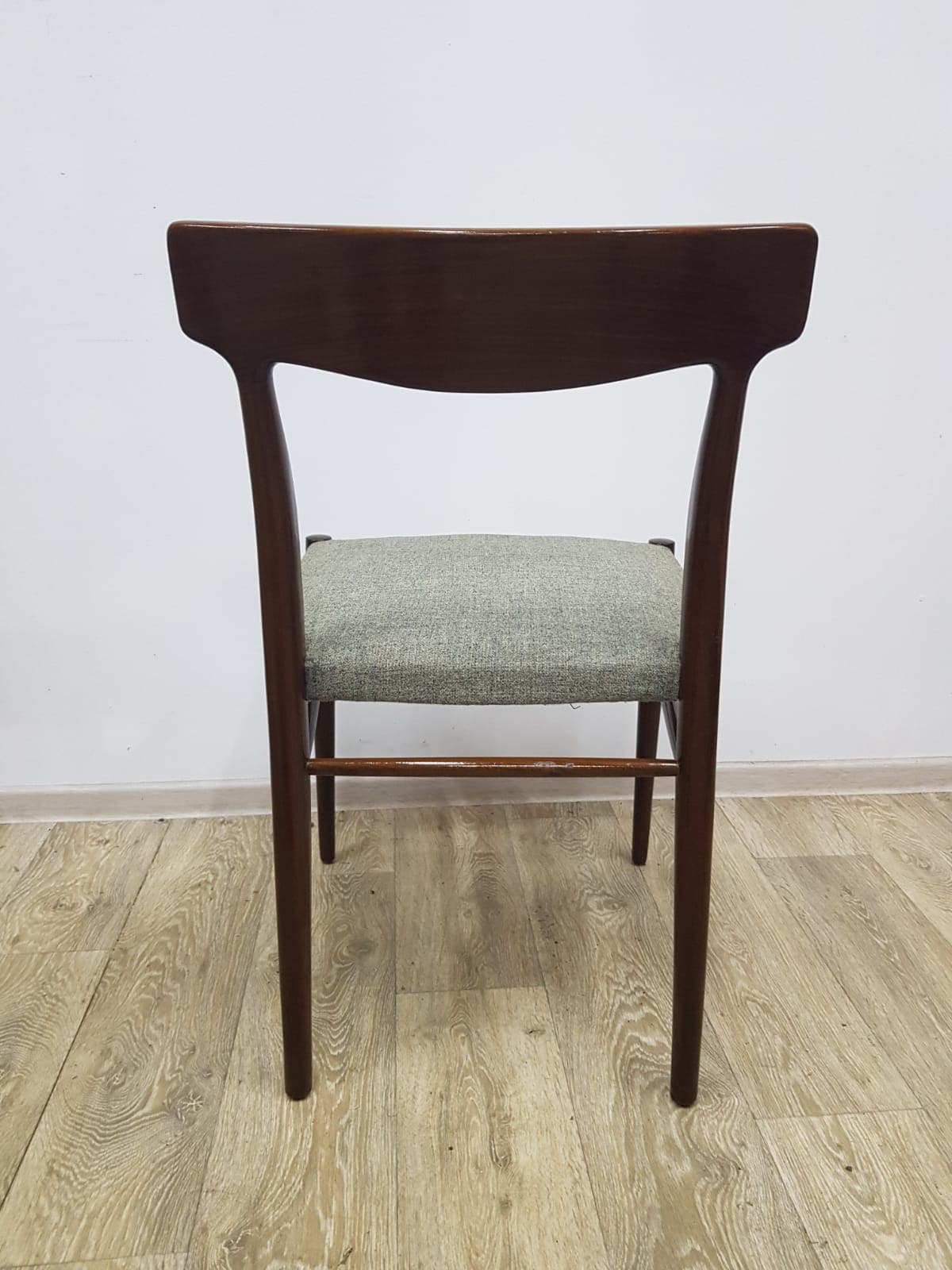 Set of five dining chairs, 603, teak brown, fabric grey-green, by G. Herkströter, Lübke - 350691