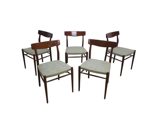 Set of five dining chairs, 603, teak brown, fabric grey-green, by G. Herkströter, Lübke - DIMENSION