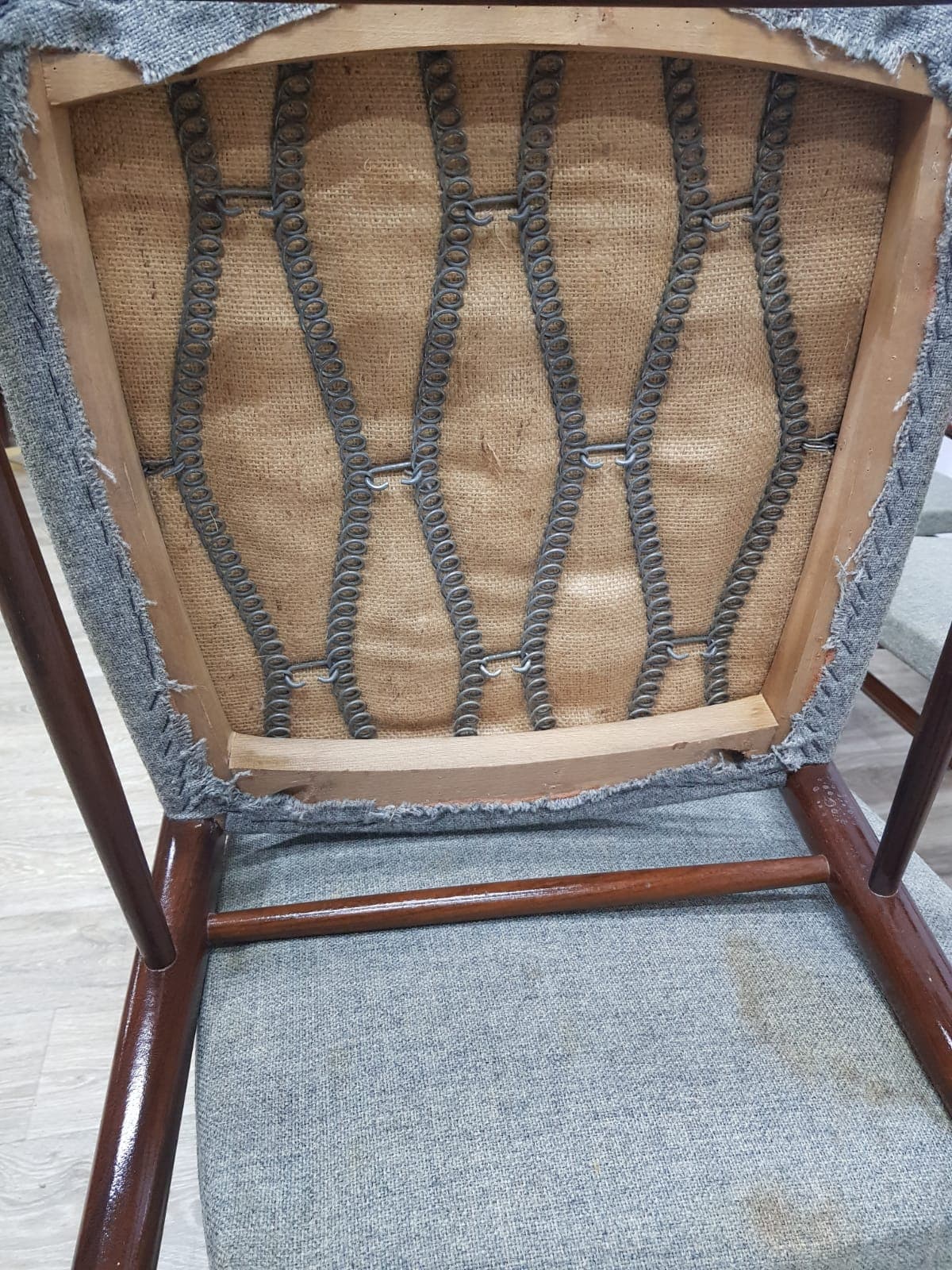 Set of five dining chairs, 603, teak brown, fabric grey-green, by G. Herkströter, Lübke - 350692