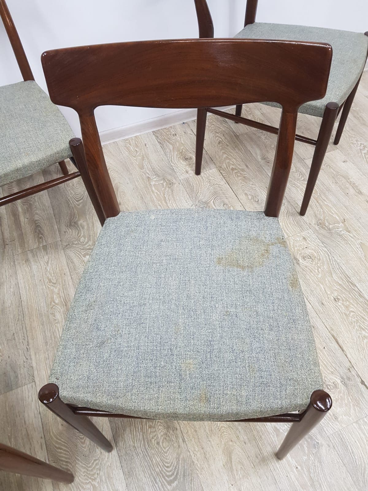 Set of five dining chairs, 603, teak brown, fabric grey-green, by G. Herkströter, Lübke - 350682