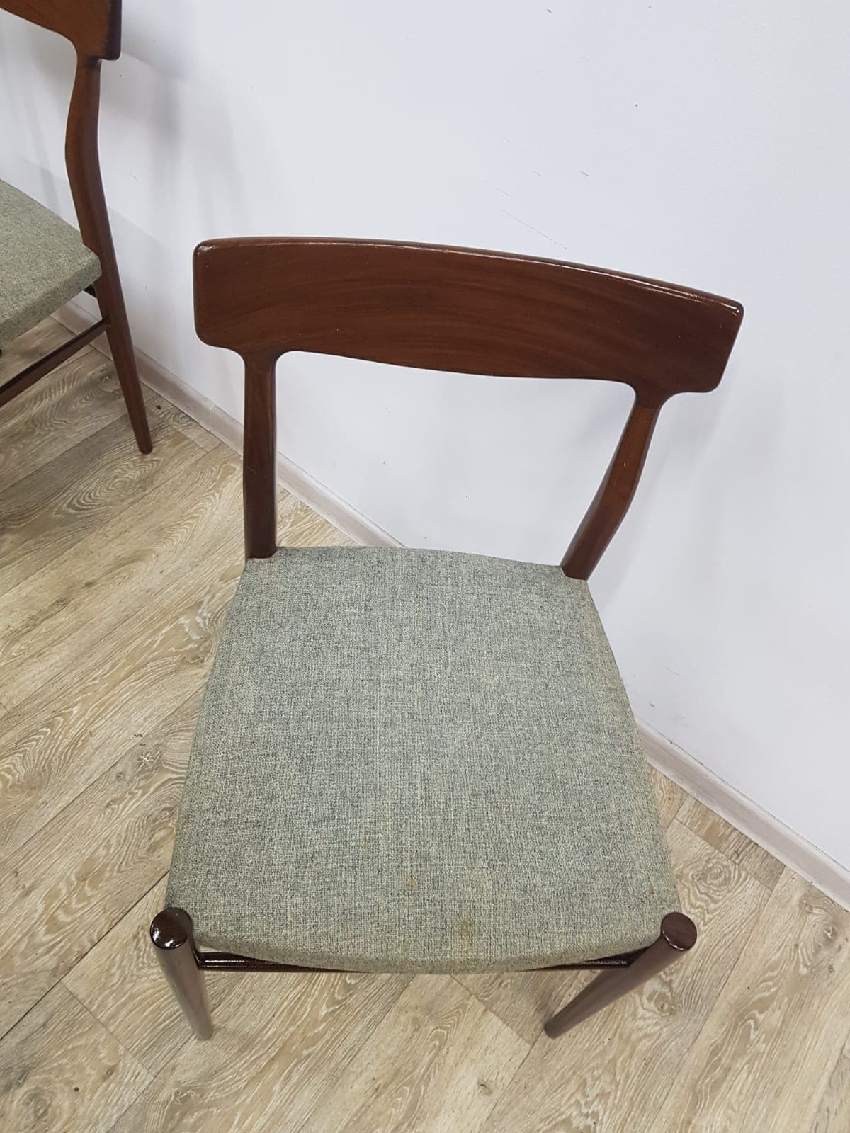Set of five dining chairs, 603, teak brown, fabric grey-green, by G. Herkströter, Lübke - 350683