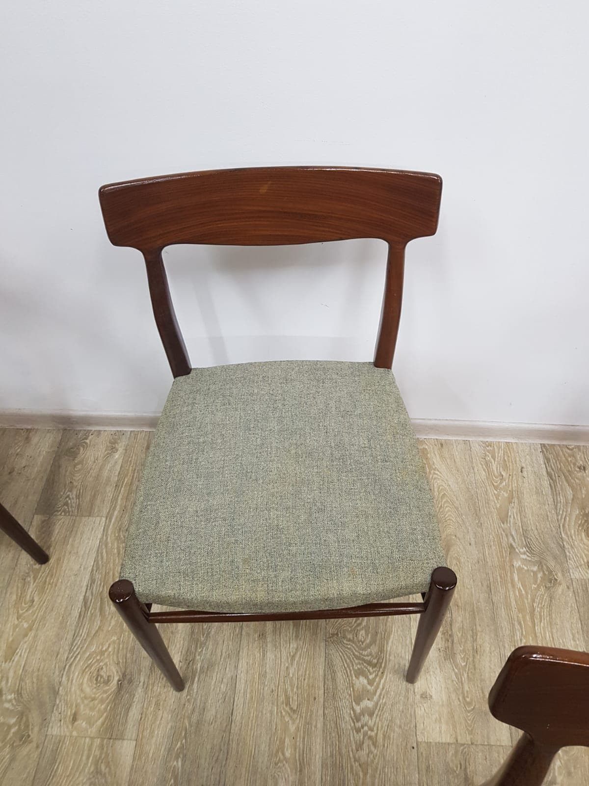 Set of five dining chairs, 603, teak brown, fabric grey-green, by G. Herkströter, Lübke - 350684