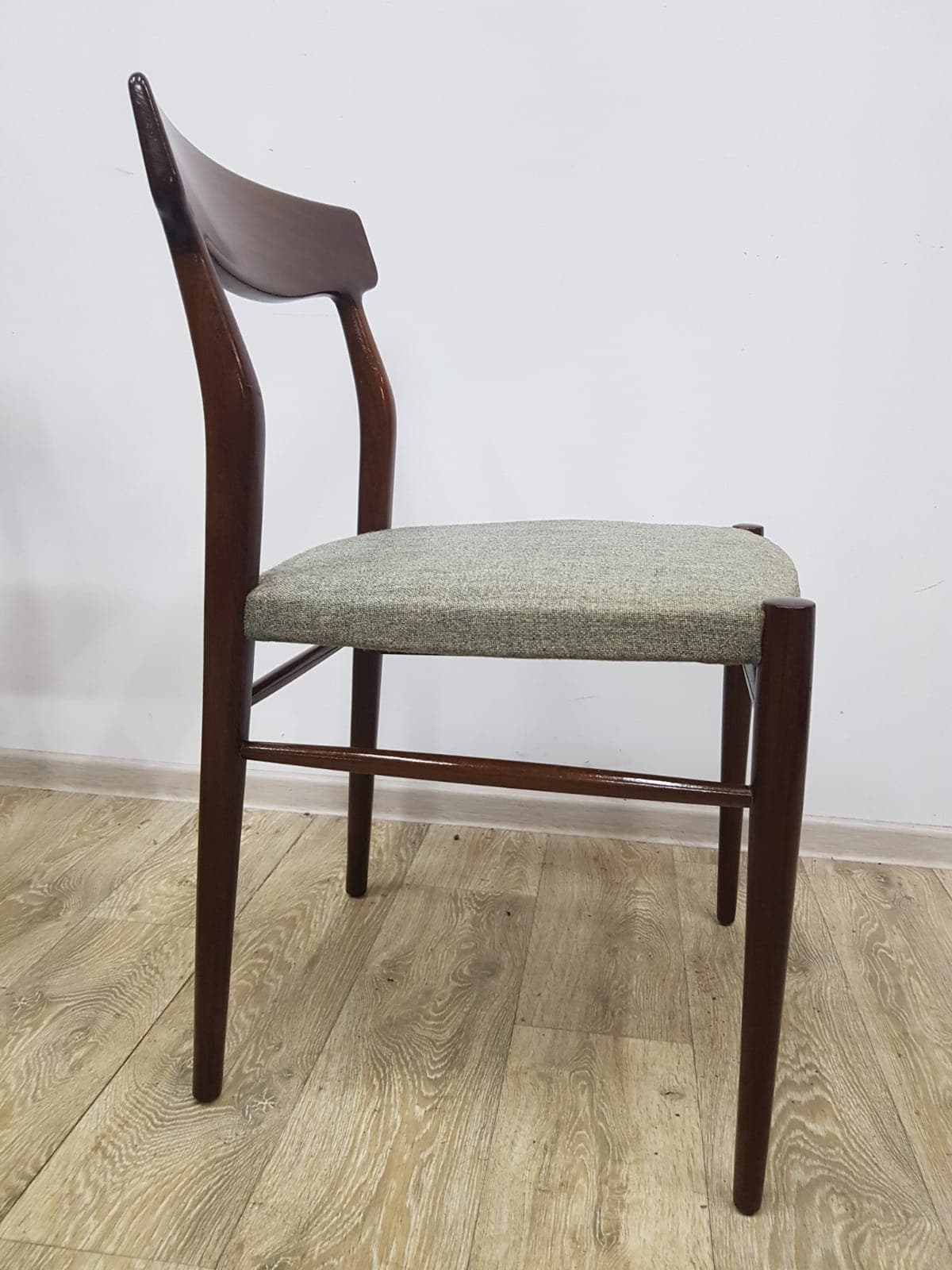 Set of five dining chairs, 603, teak brown, fabric grey-green, by G. Herkströter, Lübke - 350679