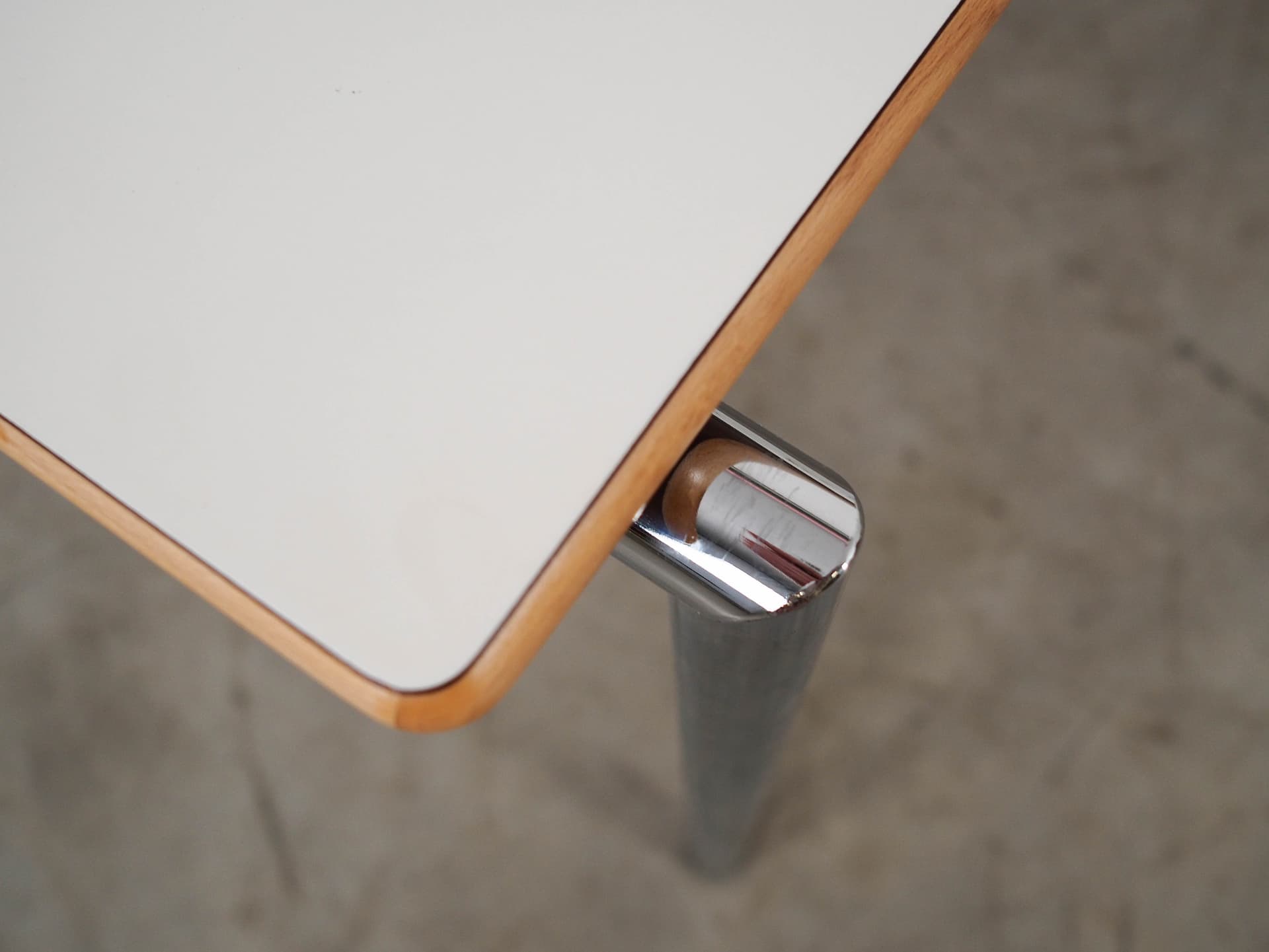 Rectangular table, white laminate, light wood, silver metal, Randers Møbelfabrik, Denmark, 2000 - 350819
