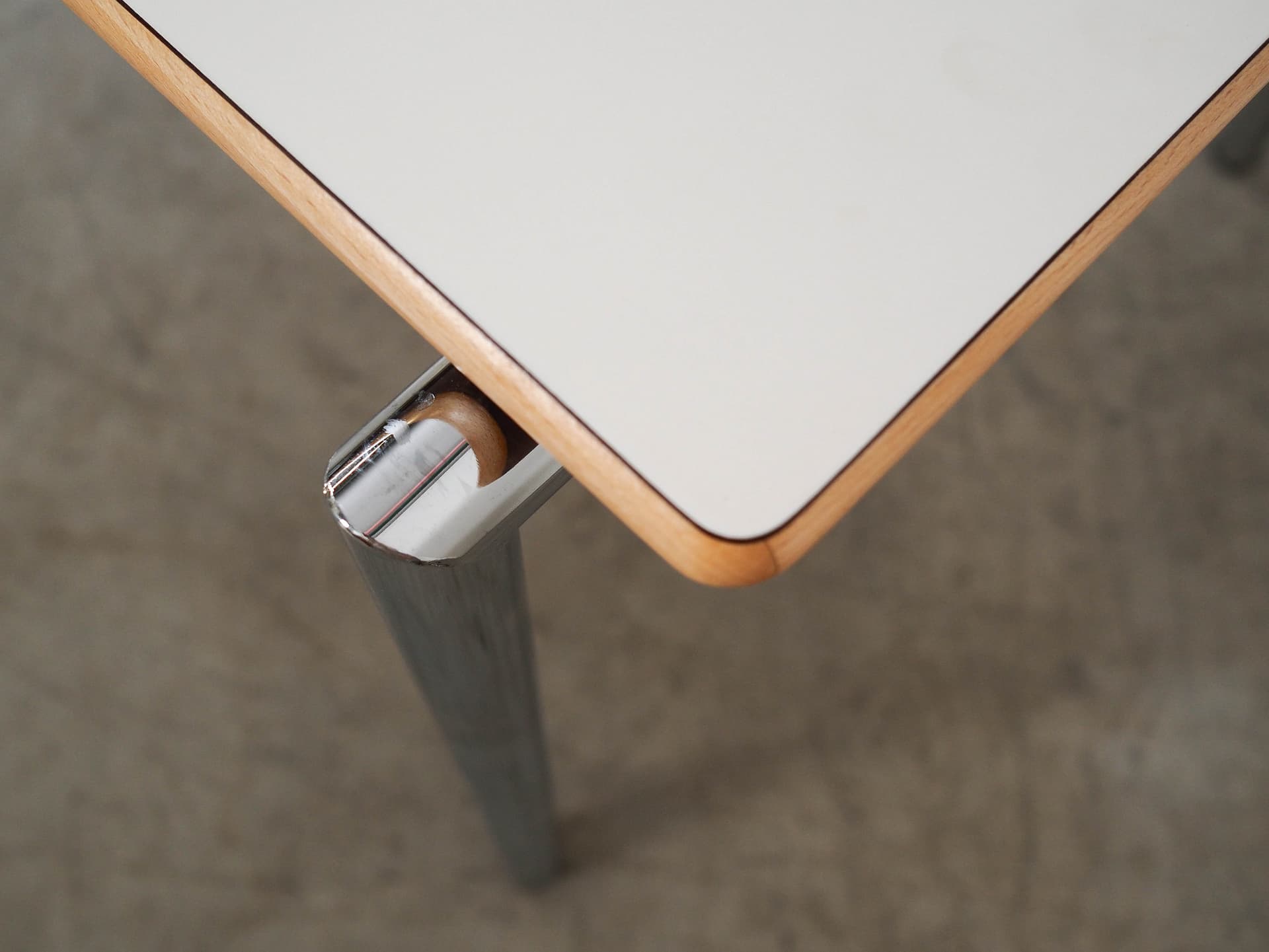 Rectangular table, white laminate, light wood, silver metal, Randers Møbelfabrik, Denmark, 2000 - 350818