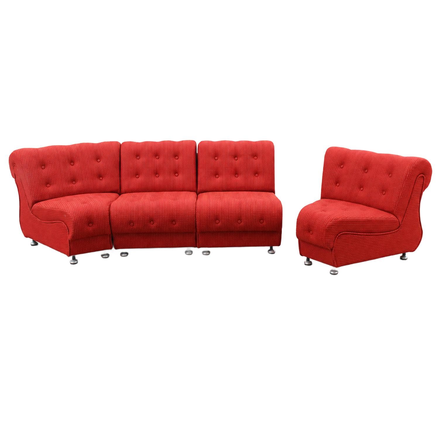 Set of four modular sofas Space Age, red fabric, Tatra Nabytok, Czechoslovakia, 1970s