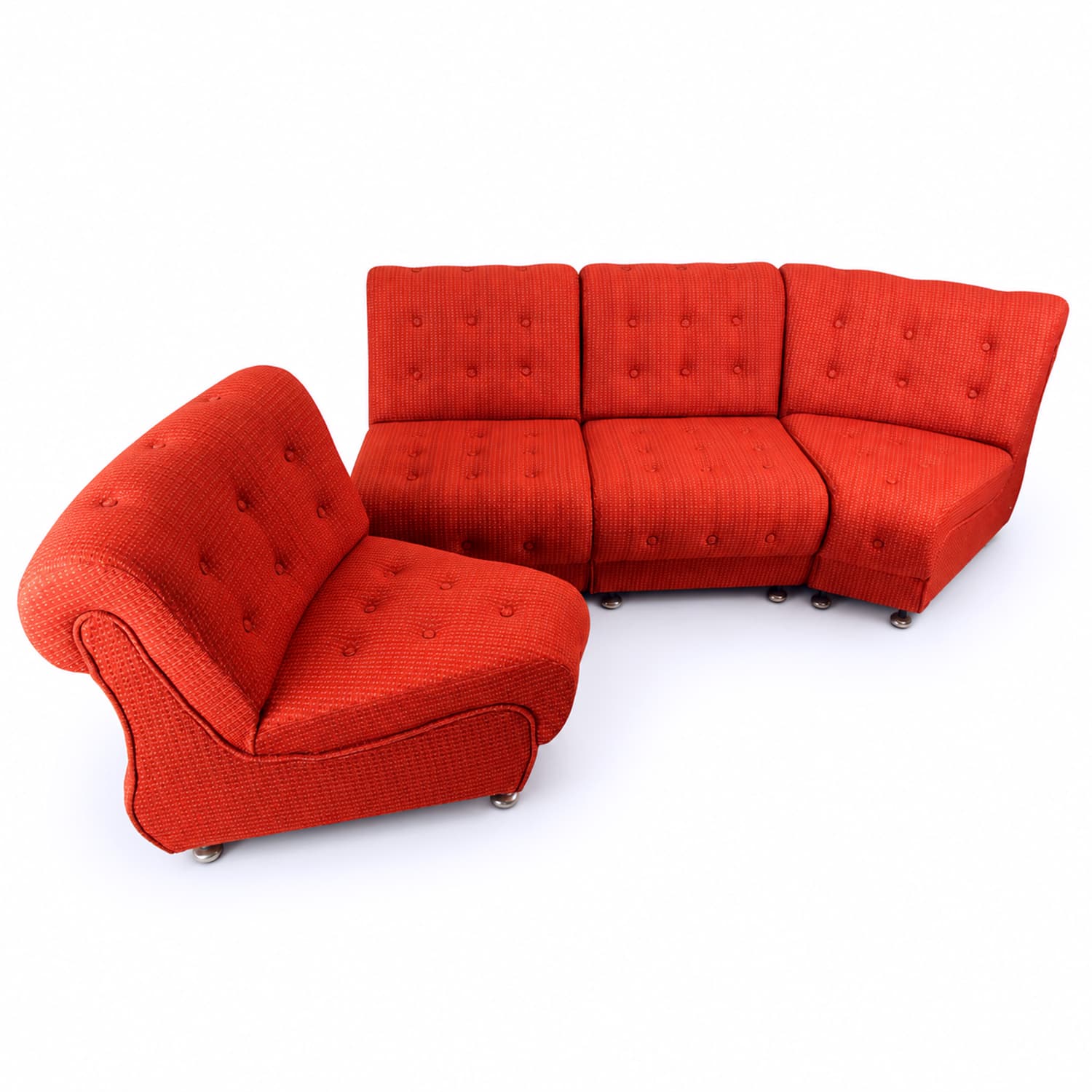 Set of four modular sofas Space Age, red fabric, Tatra Nabytok, Czechoslovakia, 1970s - 350873